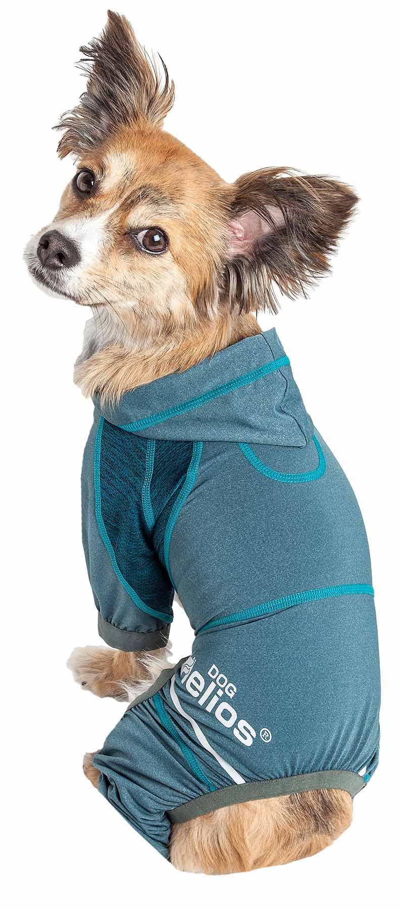 Dog Helios ?'Namastail' Lightweight 4-Way Stretch Breathable Full Bodied Performance Yoga Dog Hoodie Tracksuit, X-Small, Blue
