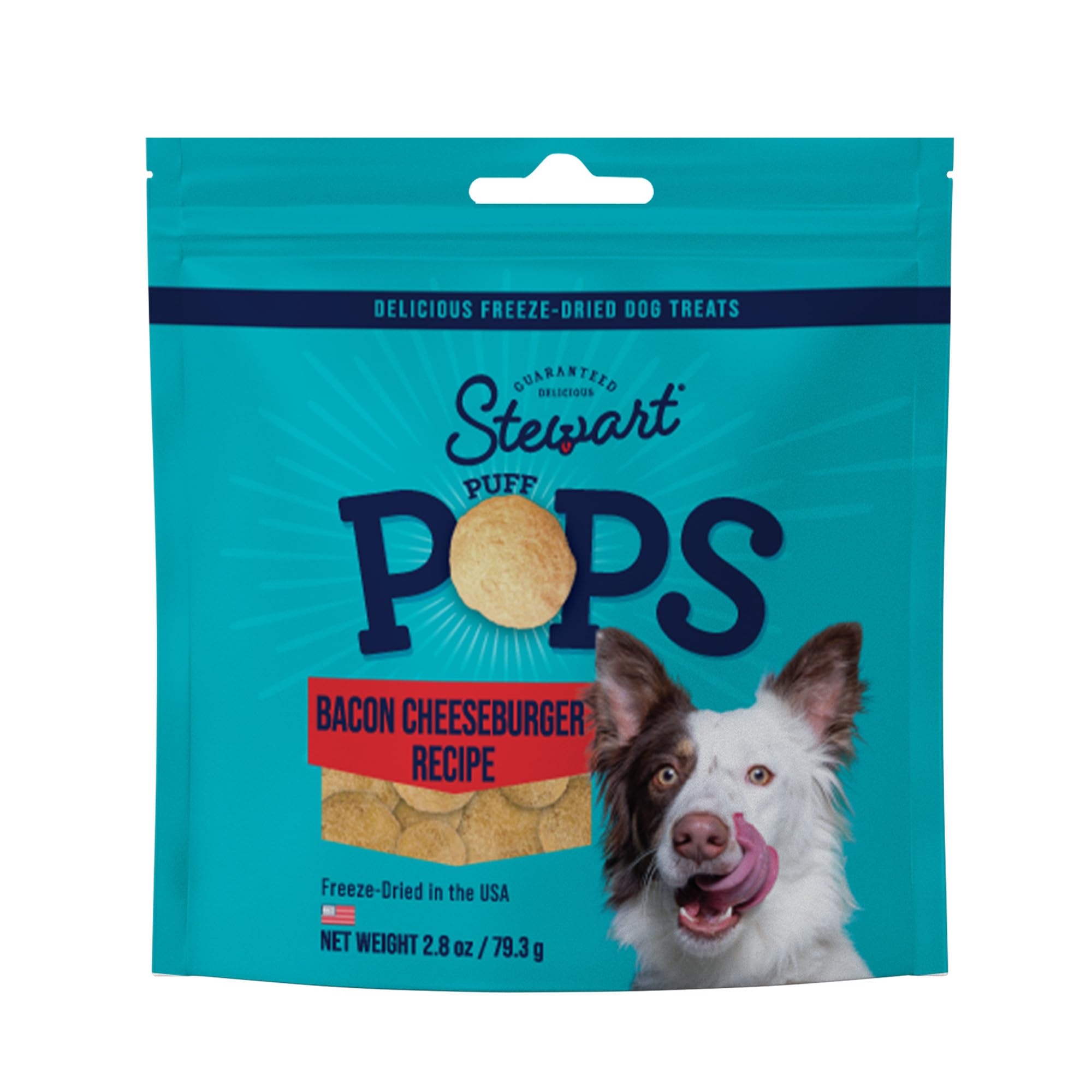 Stewart Freeze Dried Dog Treats, PuffPops Bacon and Cheeseburger Recipe, Gluten Free, 2.8 Ounce Resealable Pouch, Made in USA, D