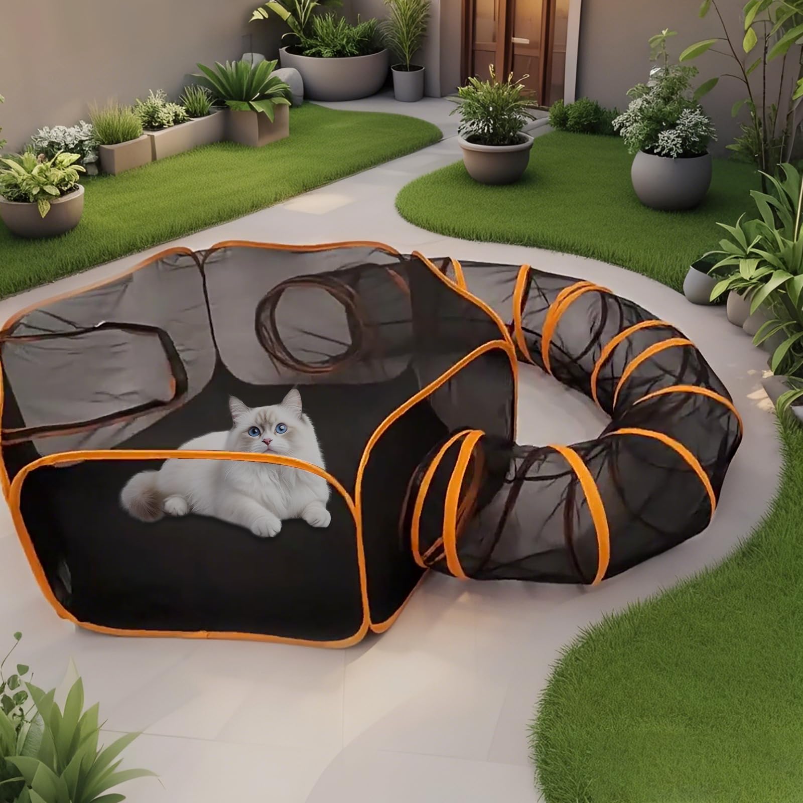 Oyx 2 In1 Outdoor Cat Enclosure, Portable Outdoor & Indoor Cat Tent, Foldable Cat Tent For Outside Enclosed Playpen With Tunnel,