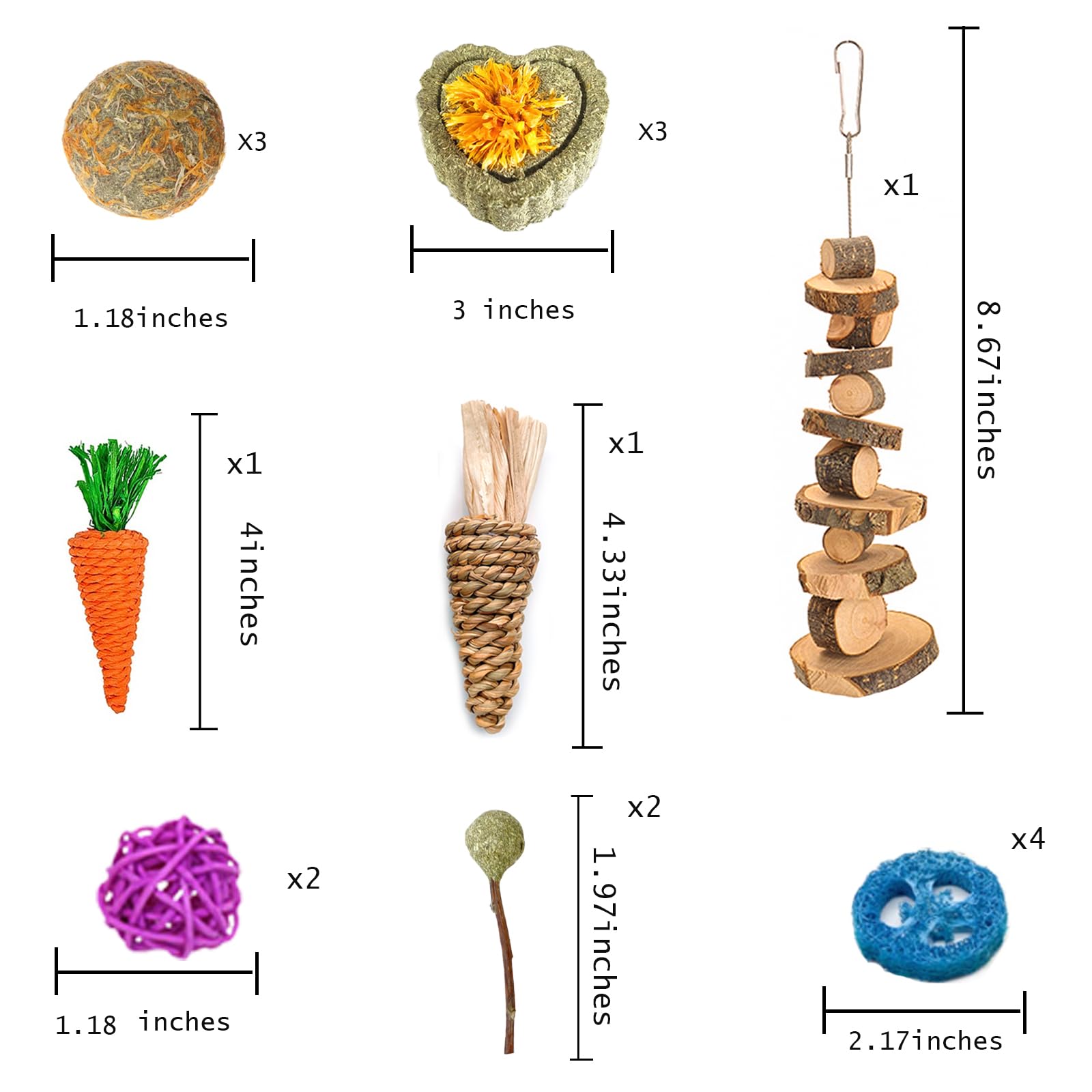 Grddaef 18 Pcs Bunny Toys, Rabbit Toys Guinea Pig Toys Natural Apple Wood Grass Timothy Sticks Chew And Treat For Guinea Pigs Hamster Chinchillas