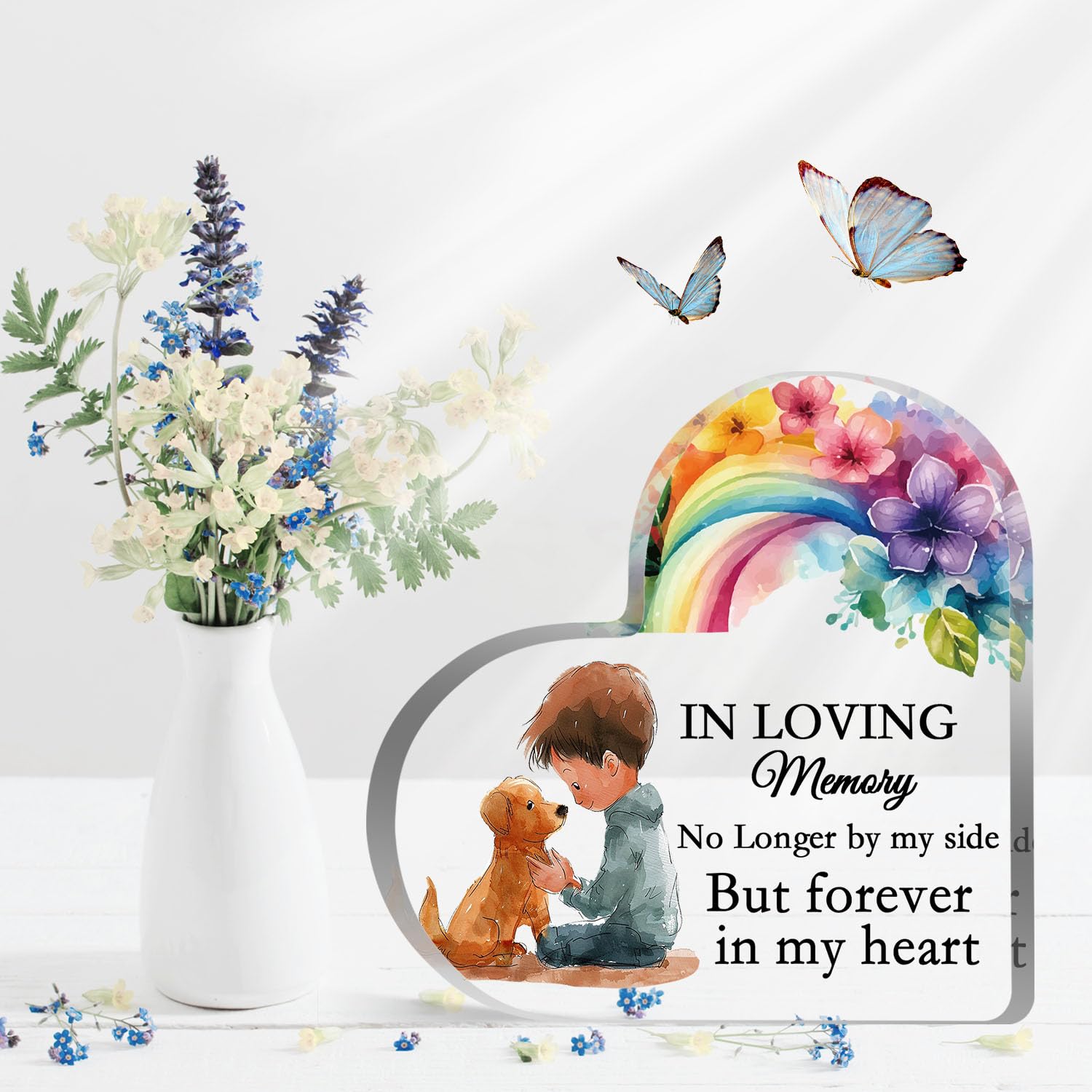 In Loving Memory Dog Sign, Rainbow Bridge Pet Memorial Acrylic Decoration, Sympathy Gift for Loss of Dog, Condolences Keepsake