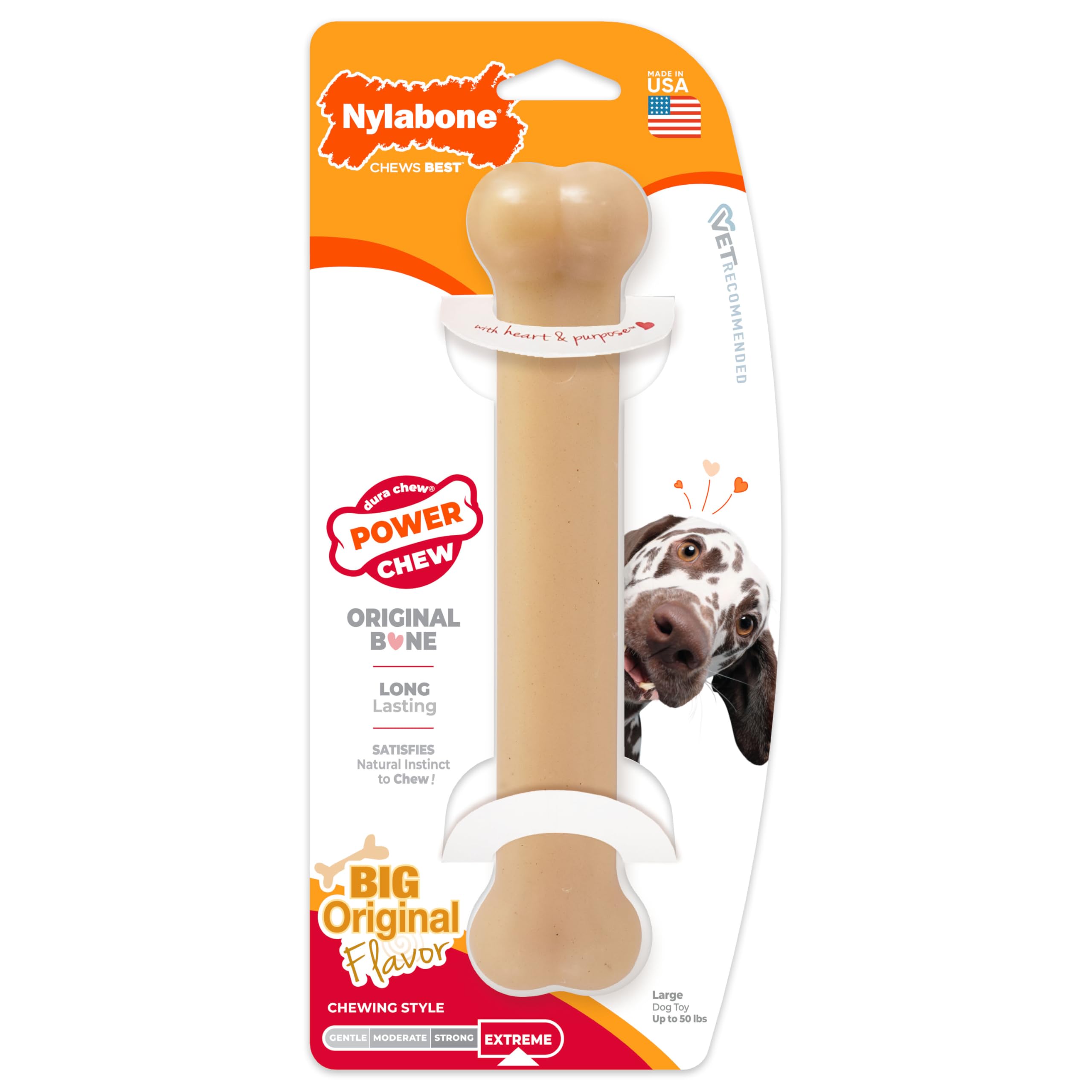 Nylabone Original Bone Power Chew Toy For Dogs, Durable & Tough Dog Toys For Aggressive Chewers, Original Flavor, Large - Up To 50 Ibs, 1 Count