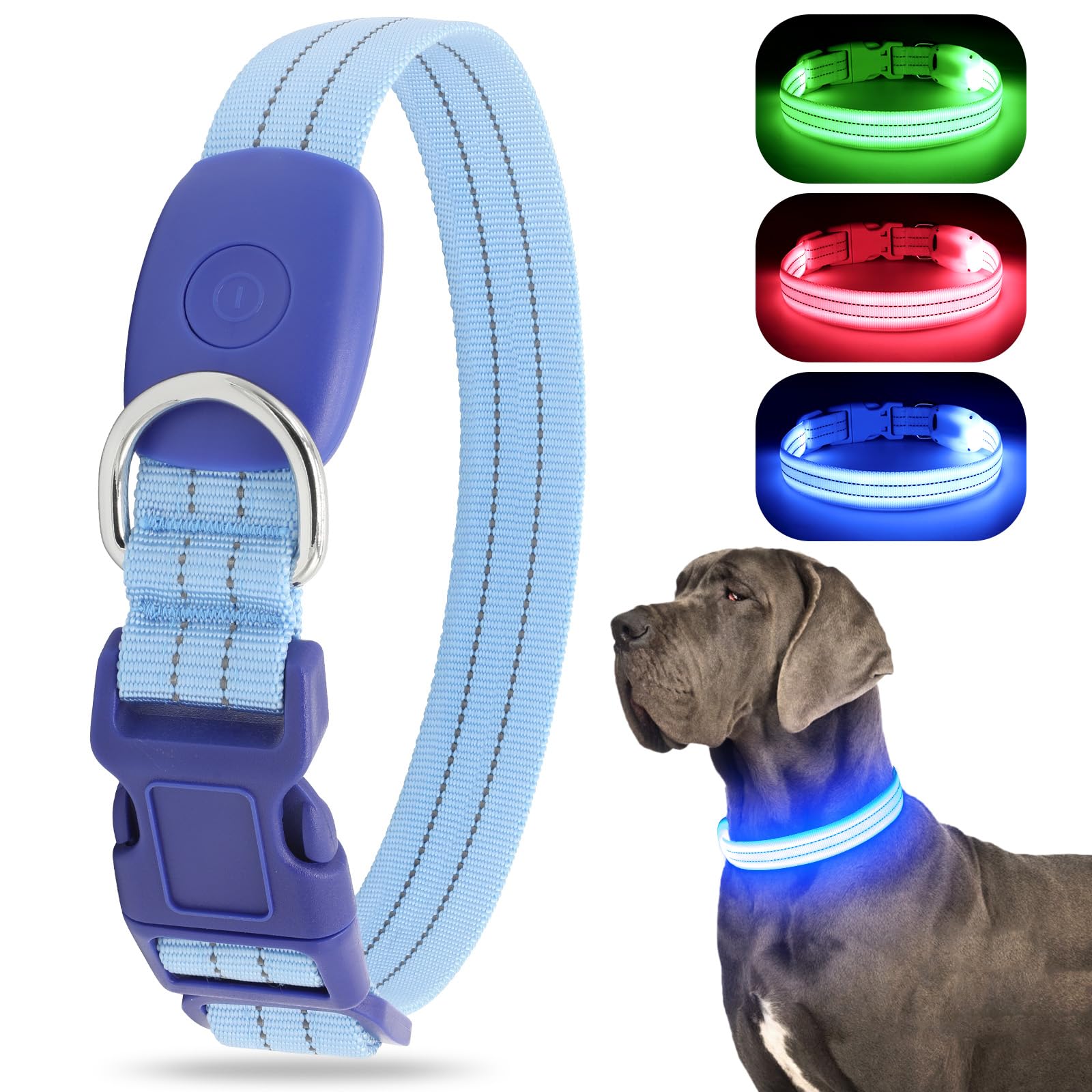 Light Up Dog Collar, Led Lighted Reflective Dog Collars For Night Usb Rechargeable, Glow Collar For Dogs, Waterproof Adjustable 