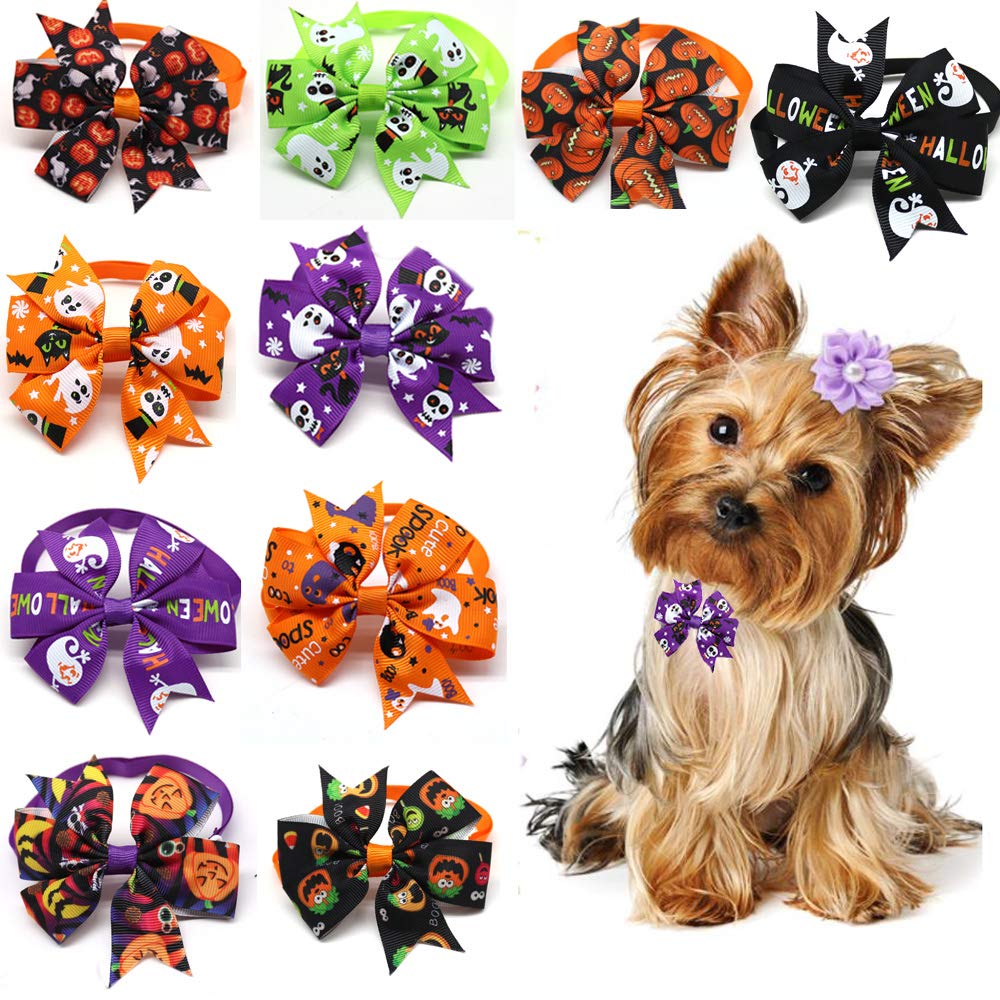 Halloween Dog Bow Ties 3.2' Bow Skull Pumpkin Pet Ties Dog Ties Collar Fit For Small And Middle Size Pet (Halloween Pinwheel)