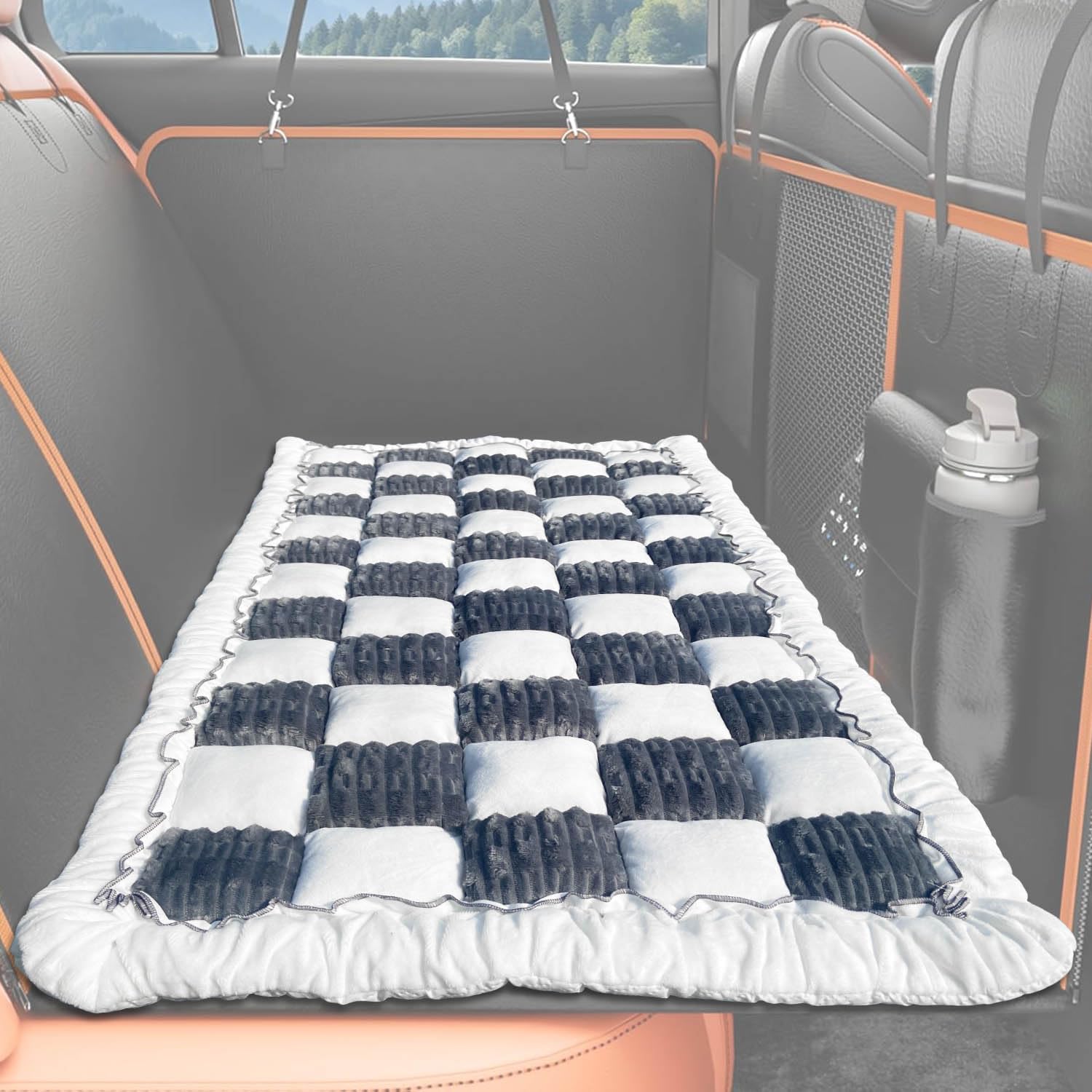 Dog Bed Mat For Car Backseat Extender, Non-Slip Plaid Pet Bed Mat For Car Back Seat Protector Cover, Furry Dog Couch Cover, Flan