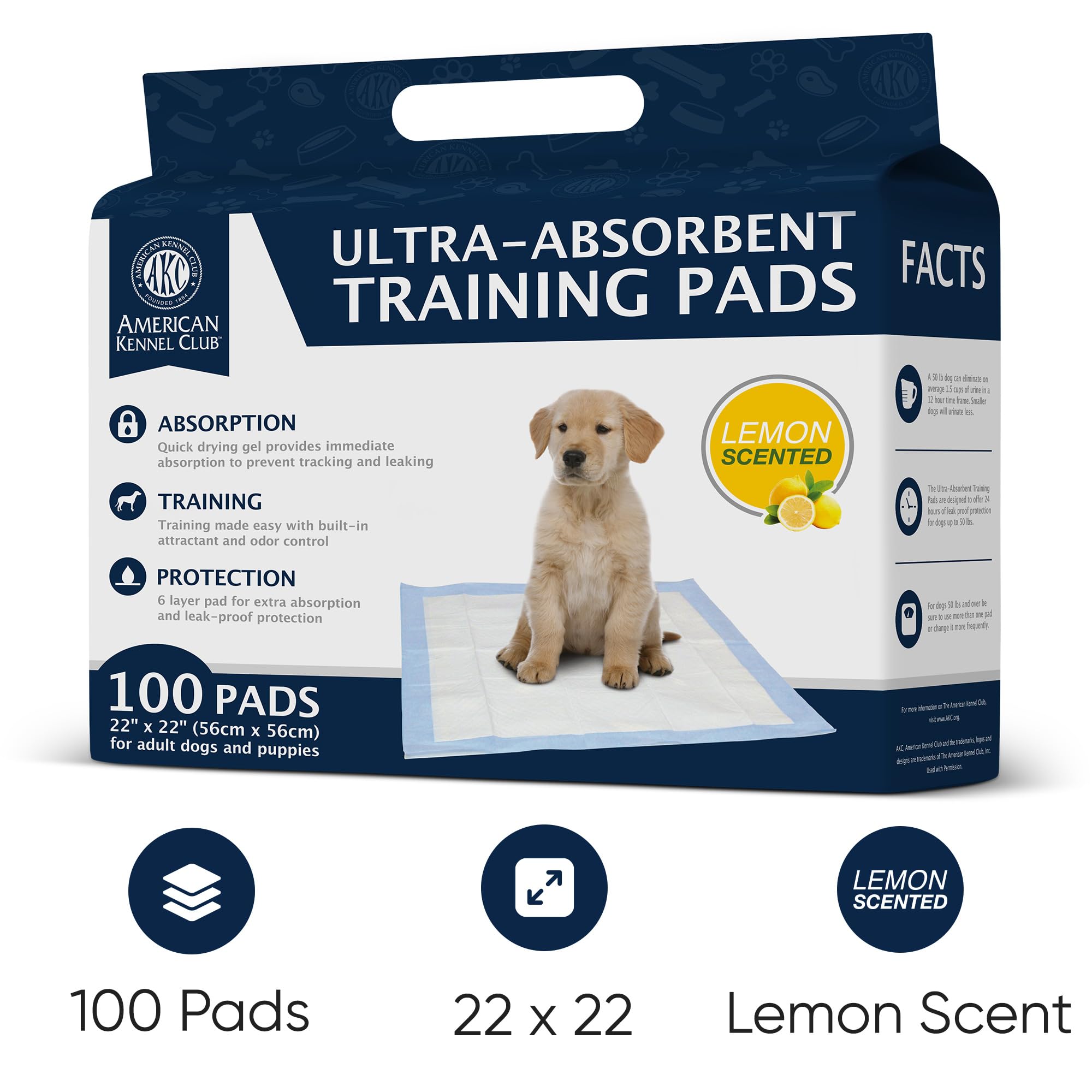 American Kennel Club Scented Puppy Training Pads With Ultra Absorbent Quick Dry Gel - 22 X 22 Pee Pads For Dogs - Lemon Scented