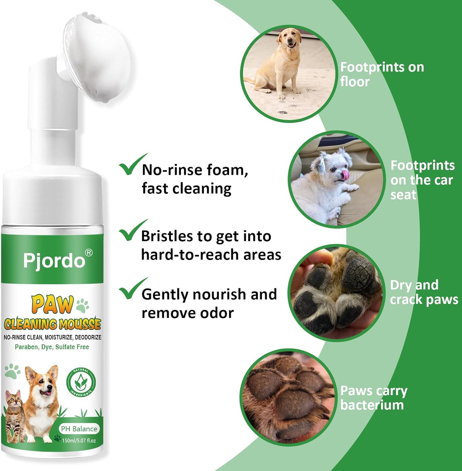 Pjordo Dog Paw Cleaner, No-Rinse Pet Paw Cleanser For Dogs Large Medium Small Xl Breed, Dog Paw Balm For Repairs Dry Cracked Paw