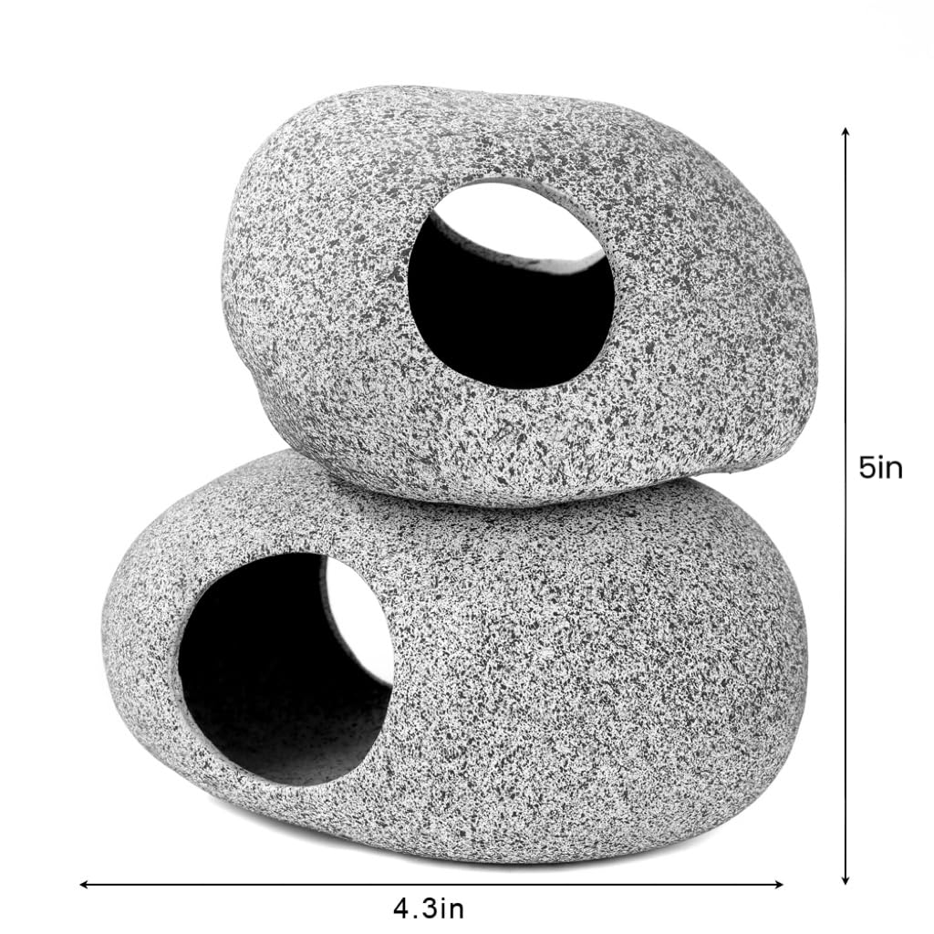 Aquazoo Premium Aquarium Decorations Rock Caves, Fish Tank Decorations, Fish Tank Rocks For Betta Cichlid Hiding Breeding Spawning, Professional Fish Hideout Decor For Territorial Fish (2 Pieces Set)