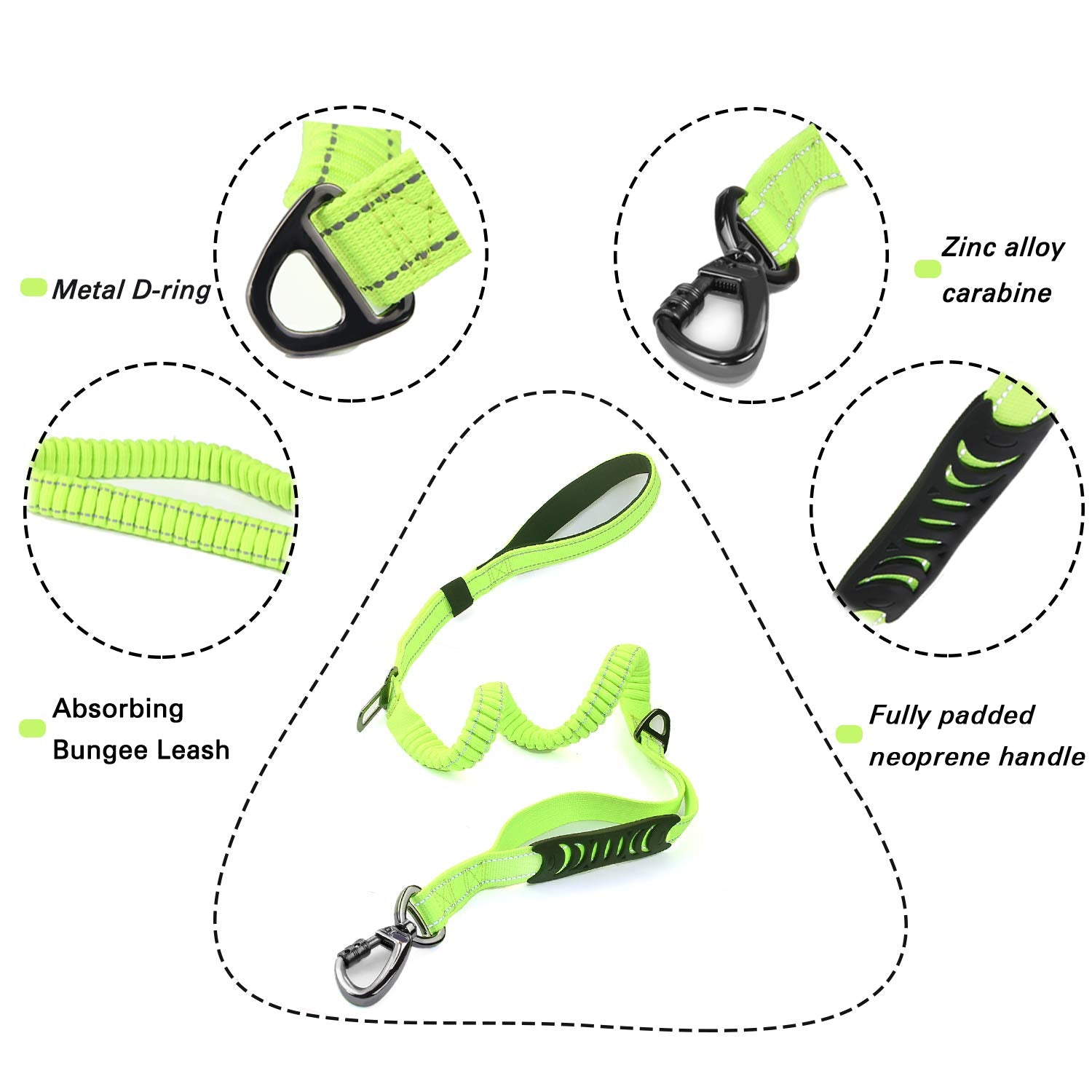 Heavy Duty Dog Leash Especially For Large Dogs Up To 150Lbs, 4 Ft Reflective Dog Walking Training Shock Absorbing Bungee Leash W