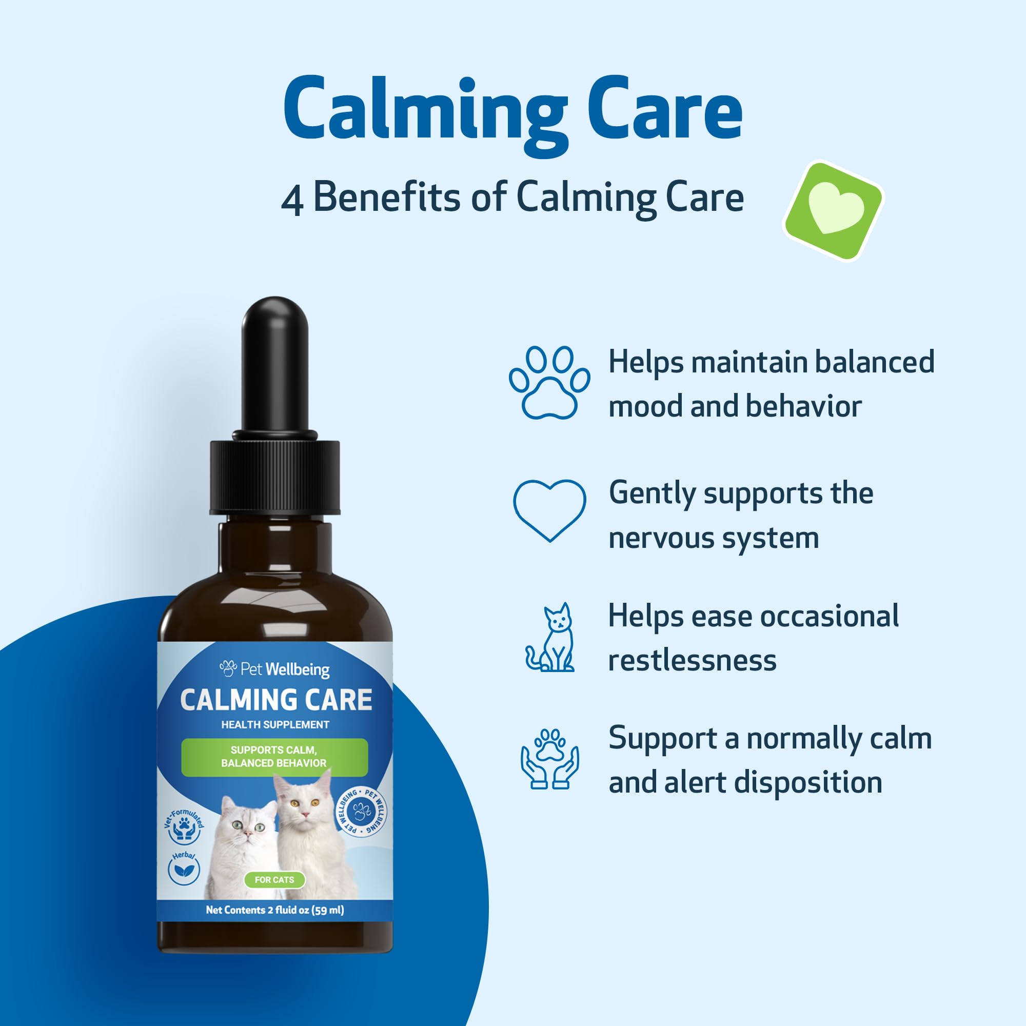 Pet Wellbeing Calming Care for Cats - Calm Support, Relaxed Nervous System, Emotional Balance, Adaptogens, Ashwagandha, Holy Bas