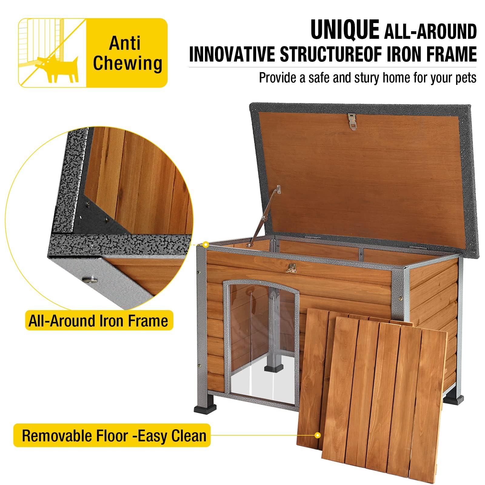 Aivituvin Dog House Outdoor & Indoor Unique All-Around Iron Frame Dog Kennel For Winter With Raised Feet Weatherproof For Small