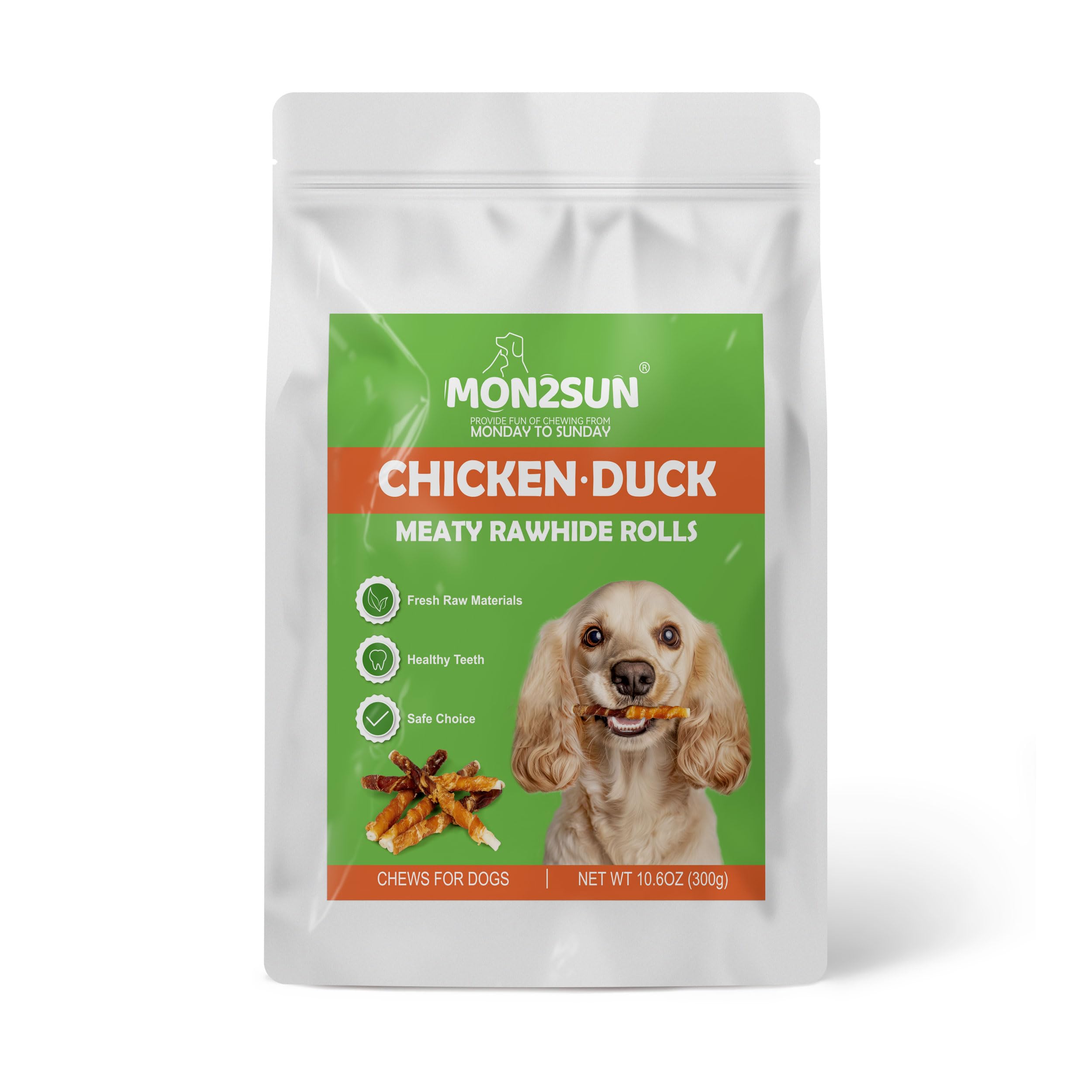 MON2SUN Dog Treats 5 Inch Double Flavor Chicken & Duck Wrapped Rawhide Sticks, Teeth Cleaning for Small Dogs, 10.6 oz (20 Count)
