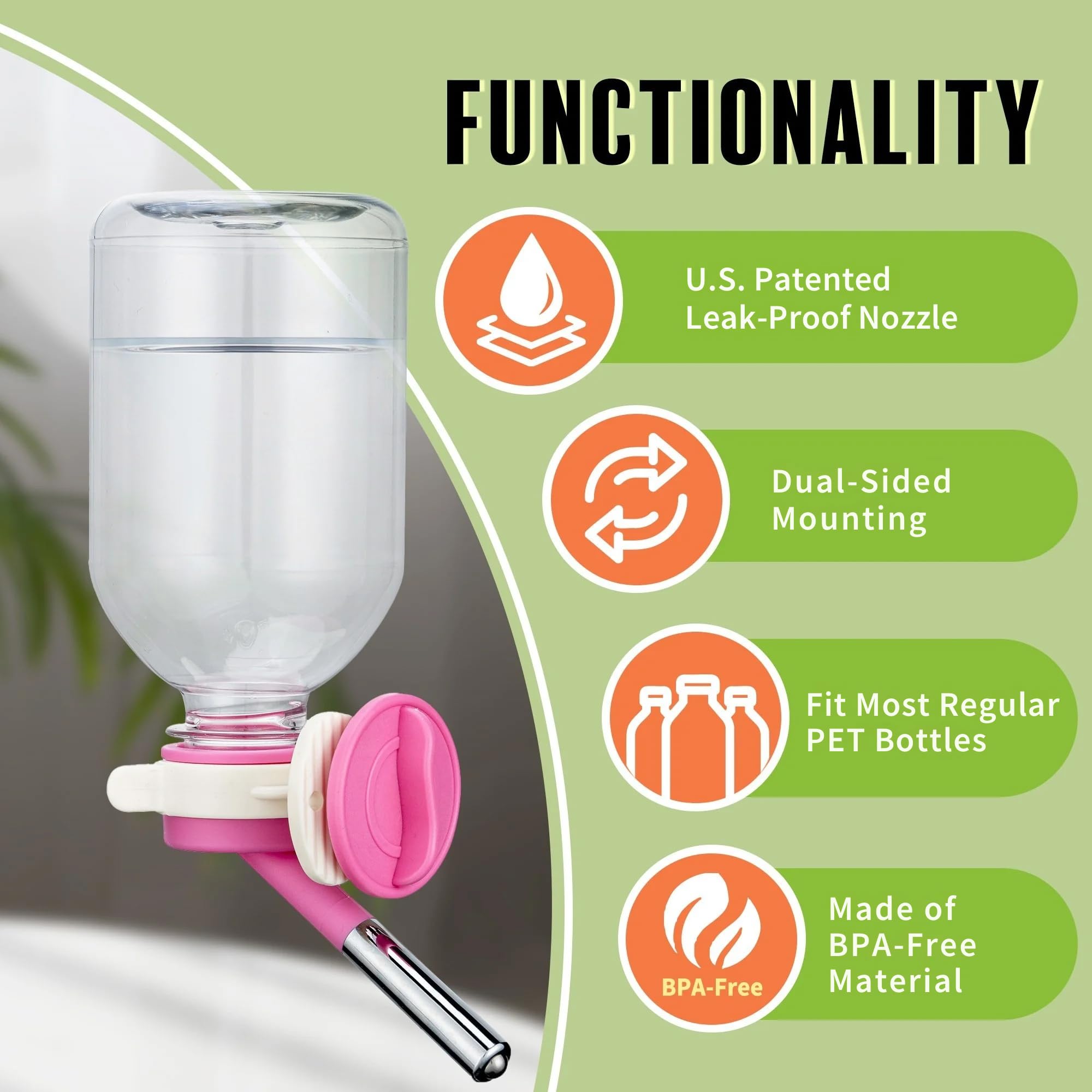 Choco Nose No-Drip Water Bottle/Feeder for Small Pets, 10.2 oz, 10mm Nozzle, C128 Pink - Ideal for Guinea Pigs, Bunnies,