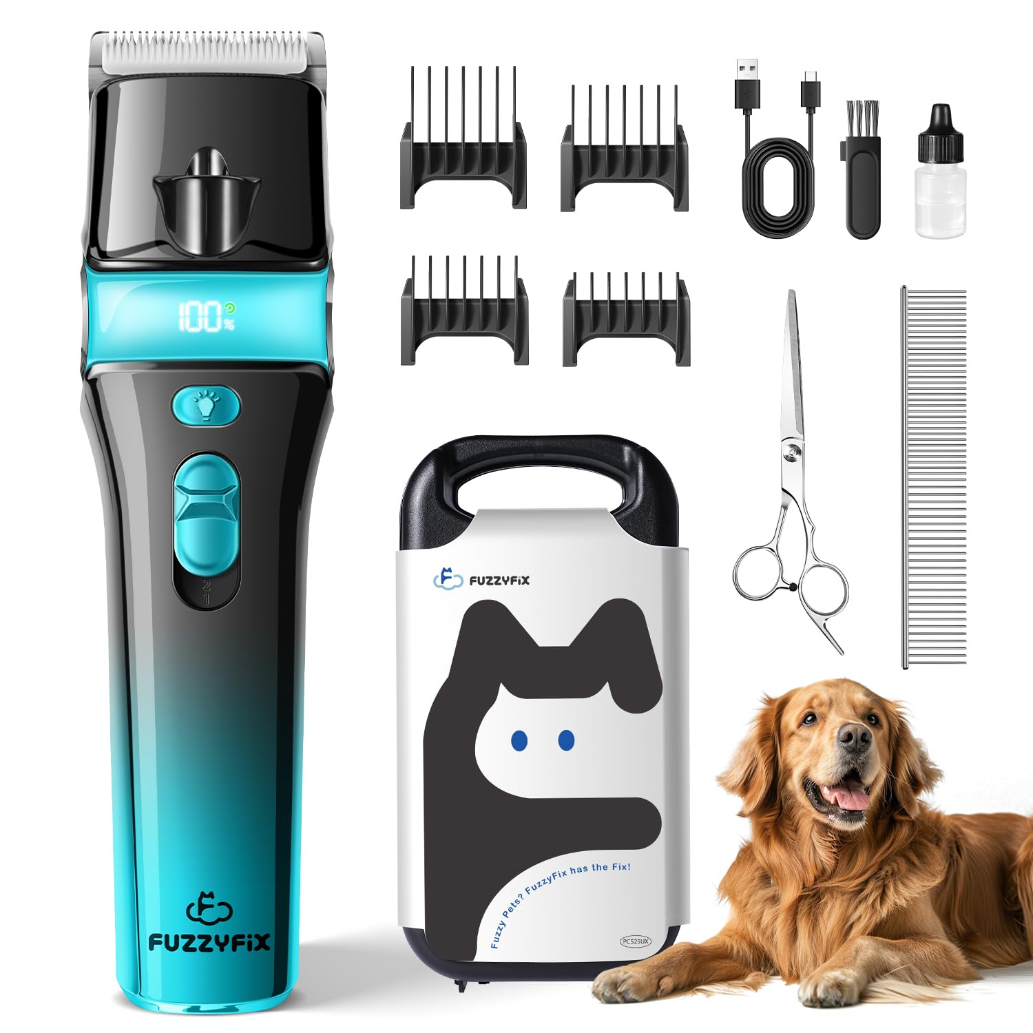 Fuzzyfix Dog Clippers For Grooming With Storage Box, Dog Grooming Kit Heavy Duty 2-Speed Quiet Rechargeable Cordless Pet Hair Tr