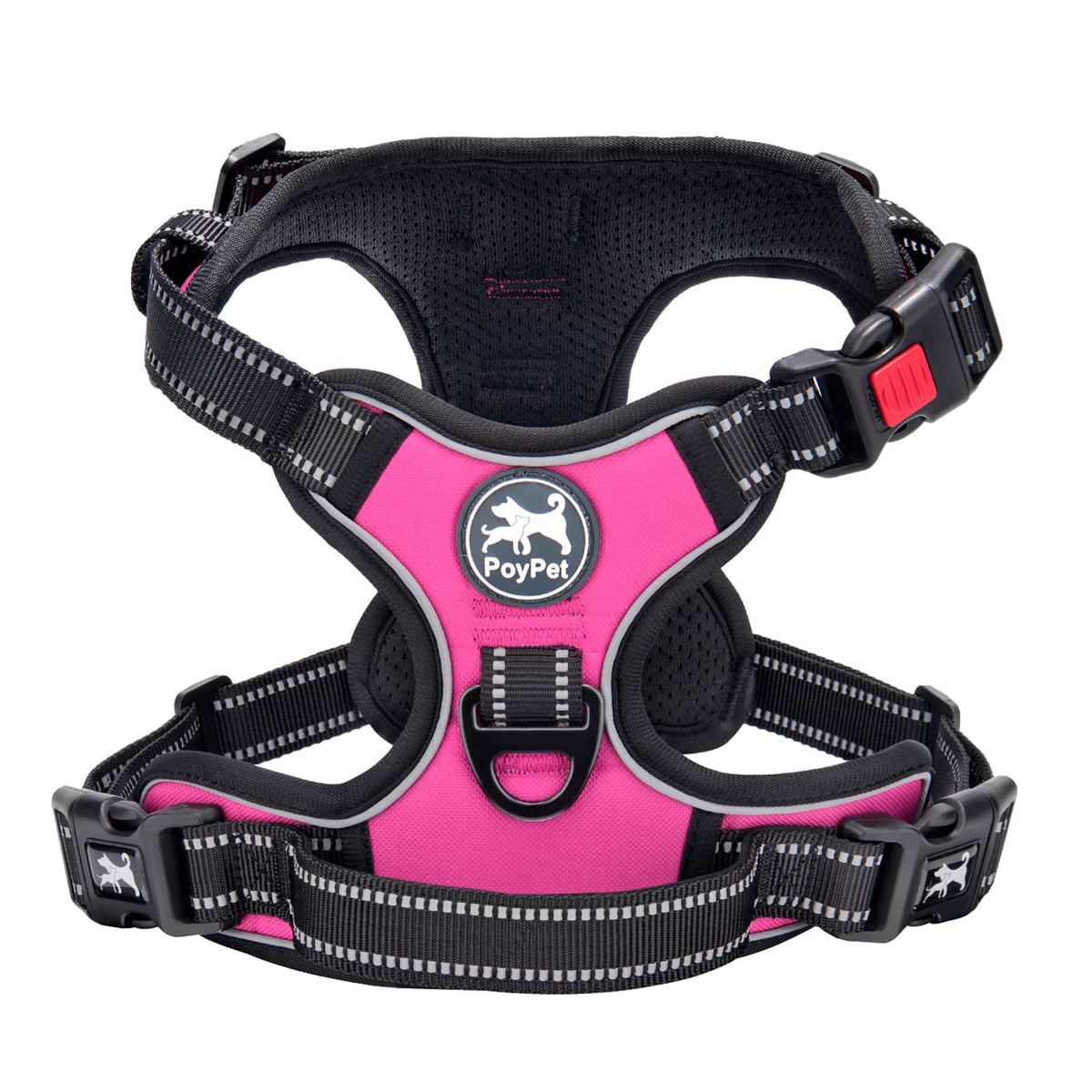 Poypet No Pull Dog Harness, No Choke Front Lead Dog Reflective Harness, Adjustable Soft Padded Pet Vest With Easy Control Handle For Small To Large Dogs(Pink,S)