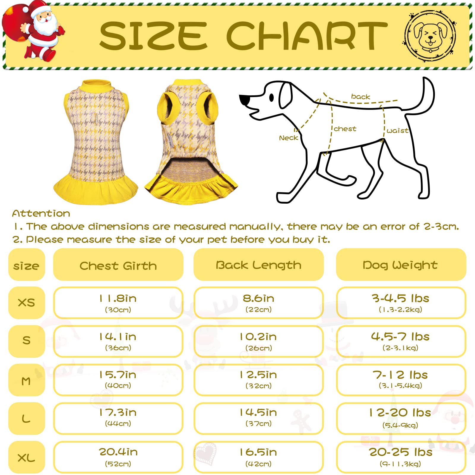 Tony Hoby Dog Dress, Dog Sweater Dress With Leash Hole, Dog Party Dress, Dog Princess Skirt For Small Medium Dog (Yellow, Xl)