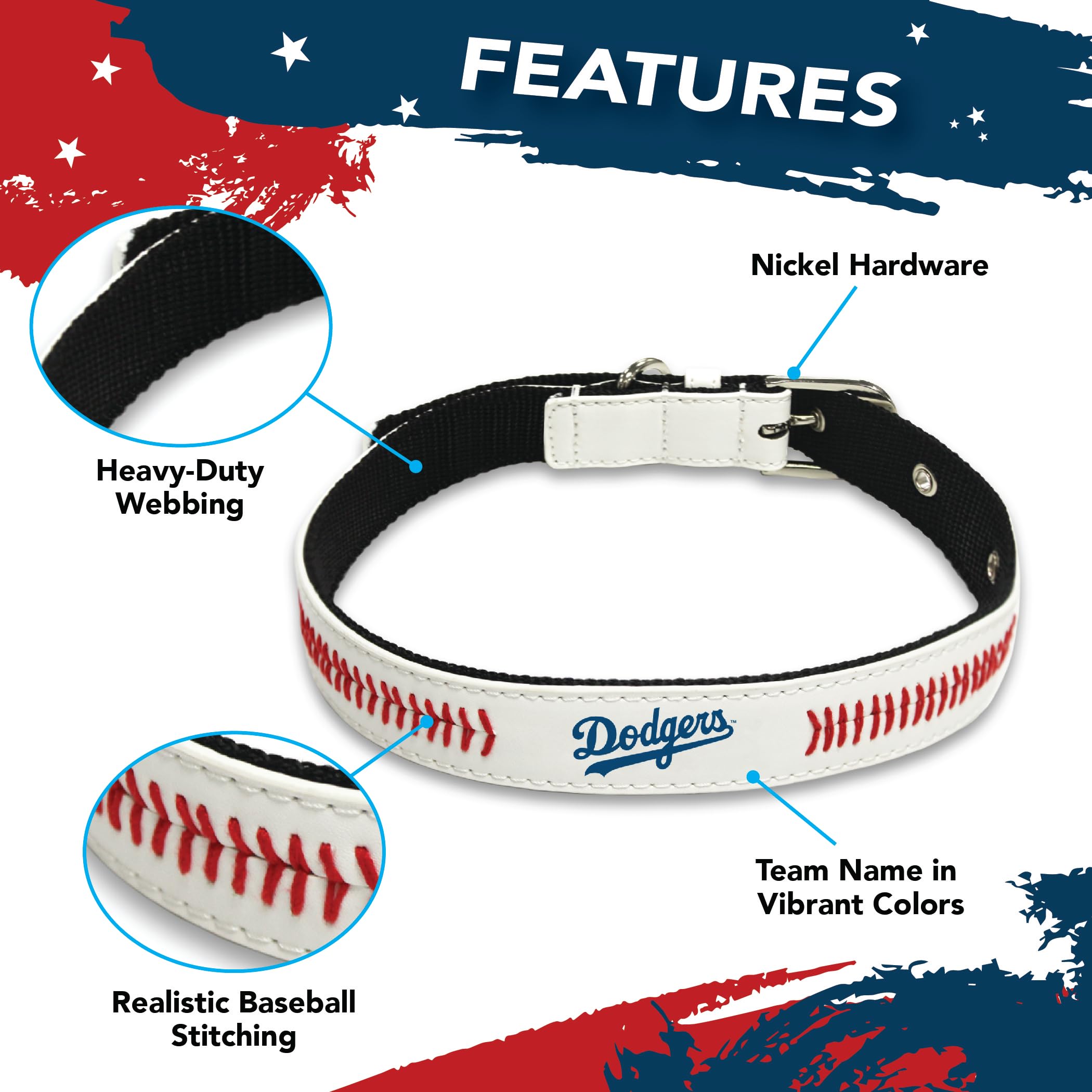 MLB Dog Collar Los Angeles Dodgers New Signature PRO PVC-Leather Premium Pet Collars Extra Tough & Durable! Super Stylish! Size: