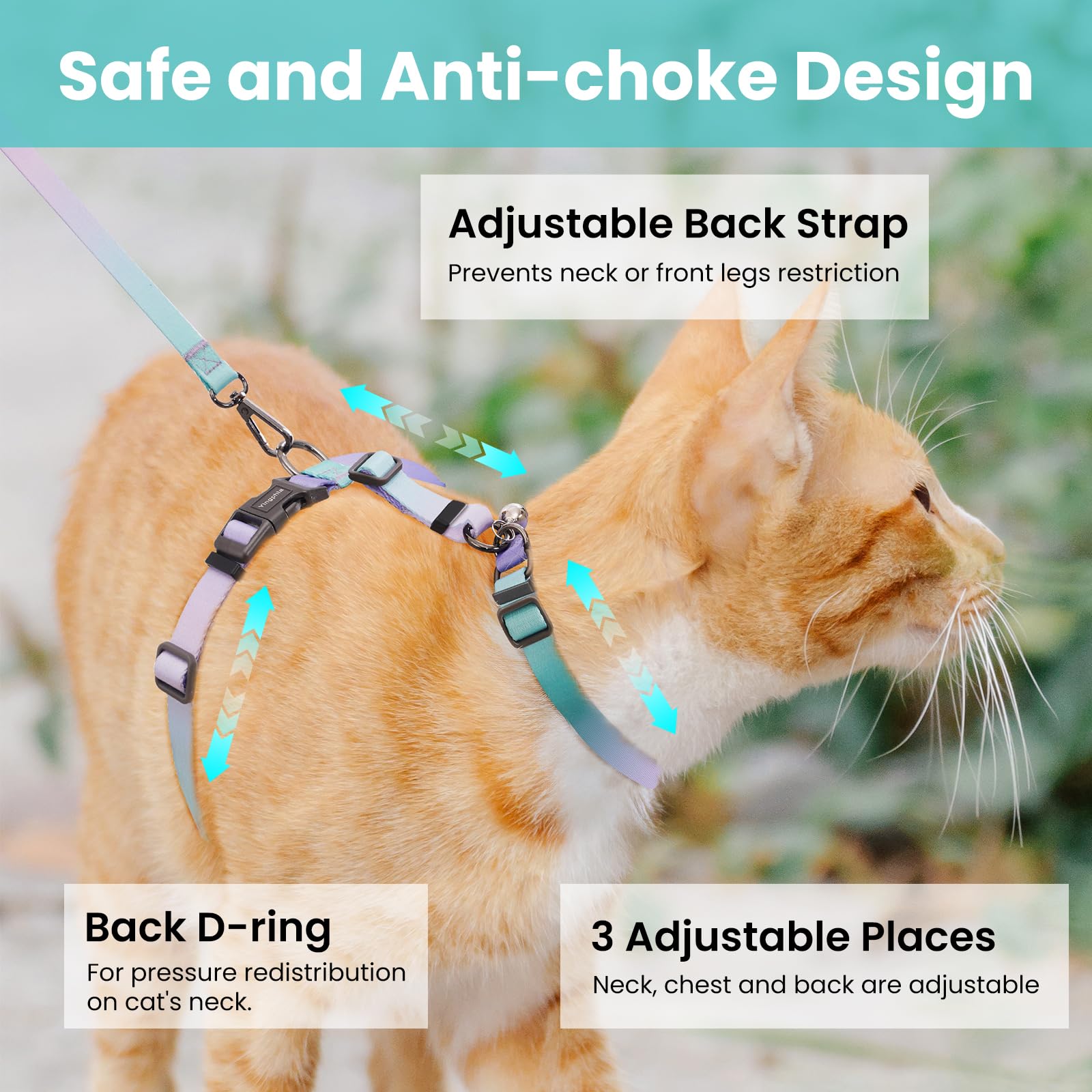 Cat Harness And Leash Set, Collars,Car Seat Belt [4 In 1 Detachable & Adjustable] Escape Proof Cat Harness, Comfortable Soft Lig