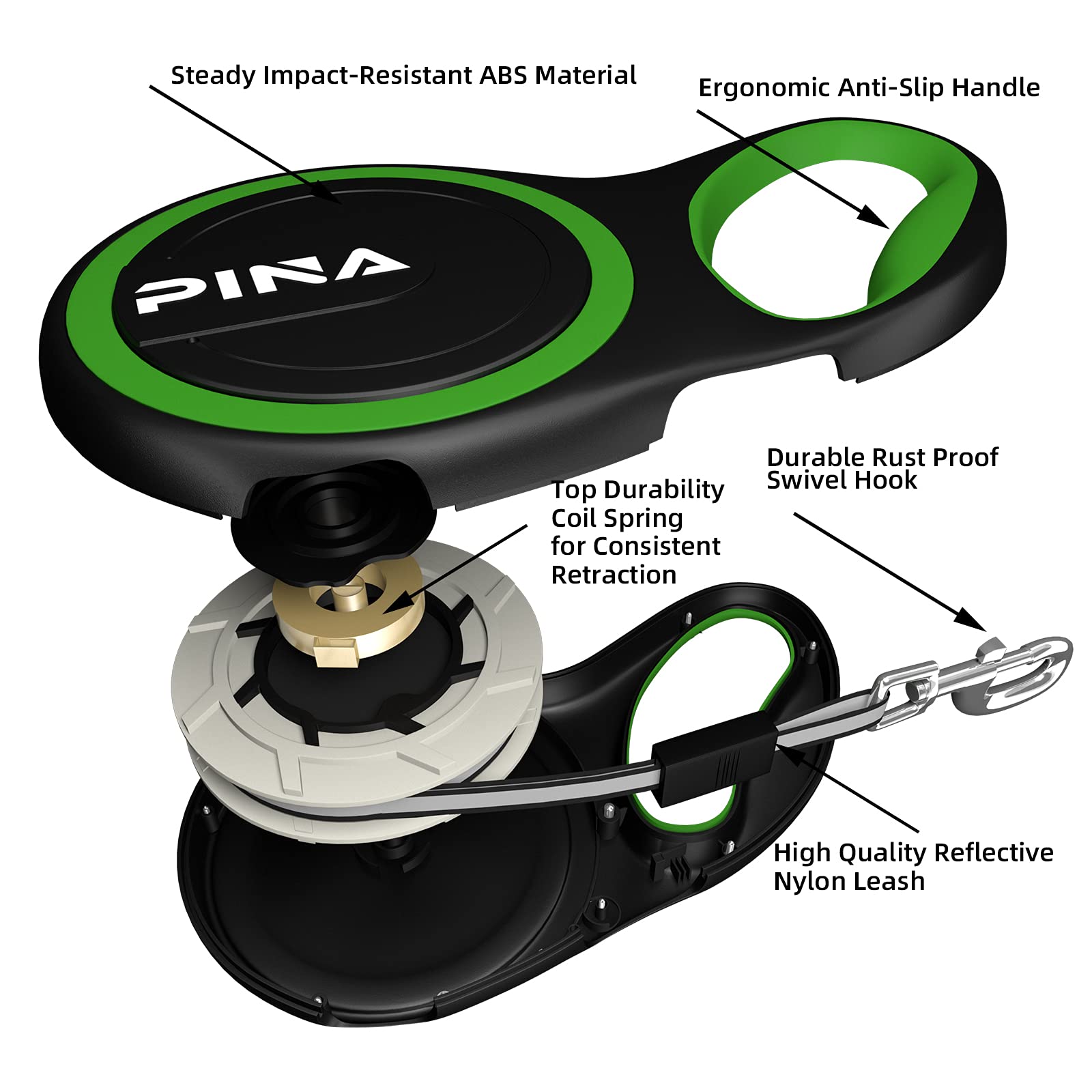 Pina Retractable Dog Leash, 10Ft Dog Leash For Small Dogs Up To 33Lbs, 360 Tangle-Free Strong Reflective Nylon Tape, With Anti-S