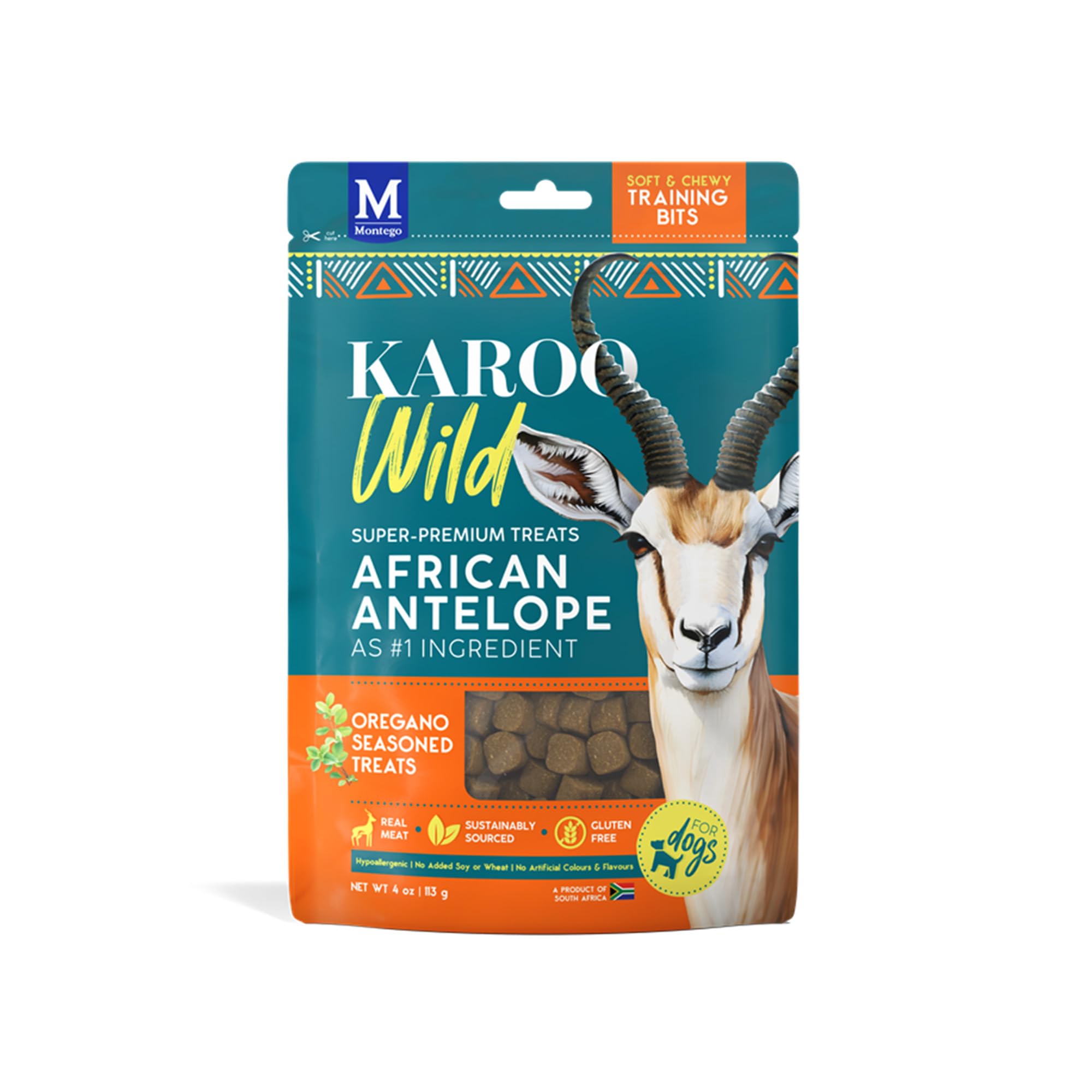 Karoo Wild Training Bits Oregano Seasoned Treats for Dogs - 4 oz - Soft & Chewy Protein Bits Made with African Antelope - Great