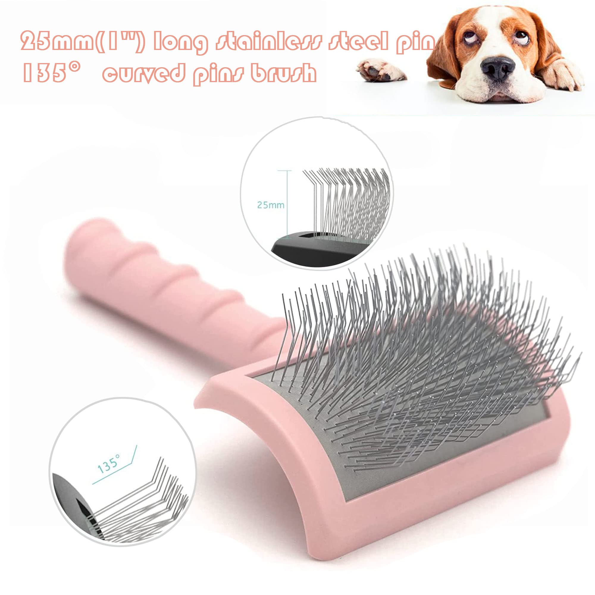 Tinypoint Large Slicker Brush For Dogs,Cats,Extra Long Pin Shedding Brush For Long Haired Dog,Cat, Pet Grooming Wire Brush For Thick Undercoat Curly Hair,25Mm(1'),Pink