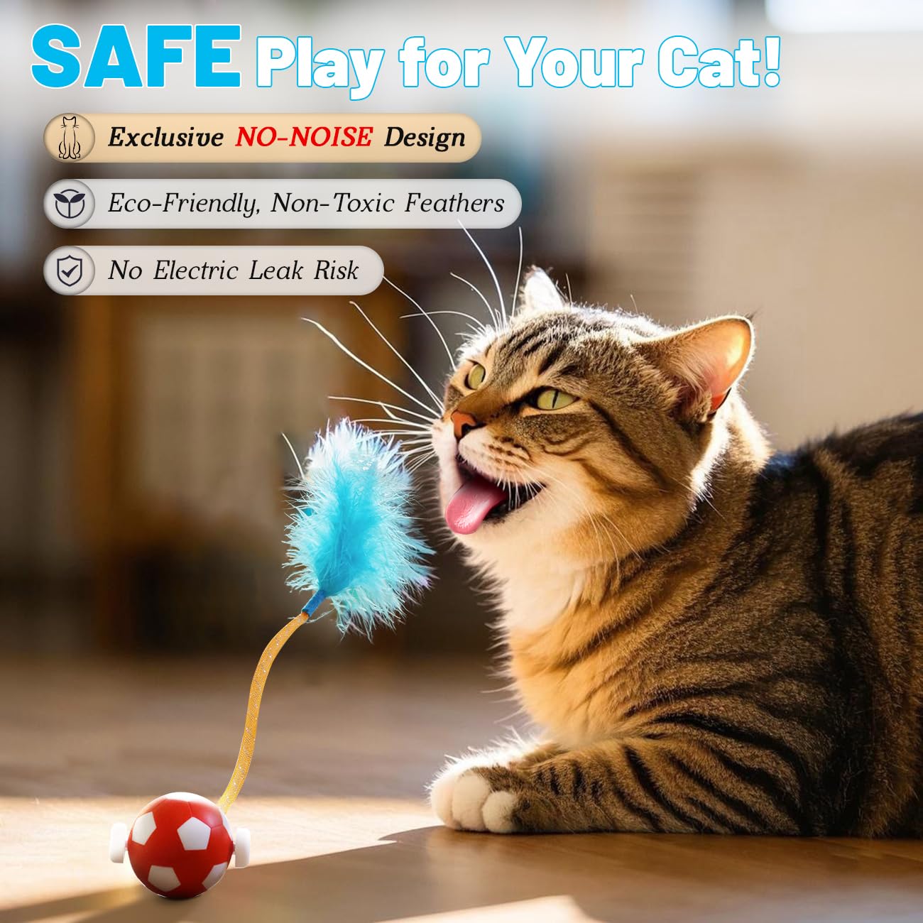 Oosofitt Interactive Cat Toys With Feather Snappy Tail For Bored Indoor Adults Cats, Safe Rolling Toys Ball With 3 Models, Autom