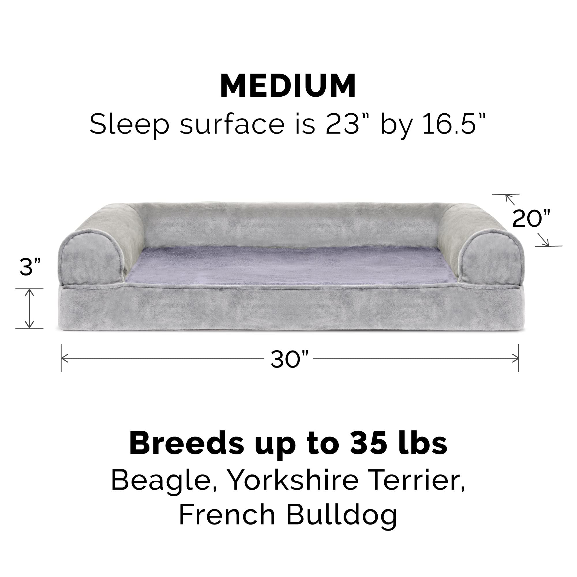 Furhaven Cooling Gel Dog Bed for Medium/Small Dogs w/ Removable Bolsters & Washable Cover, For Dogs Up to 35 lbs - Faux Fur & Ve