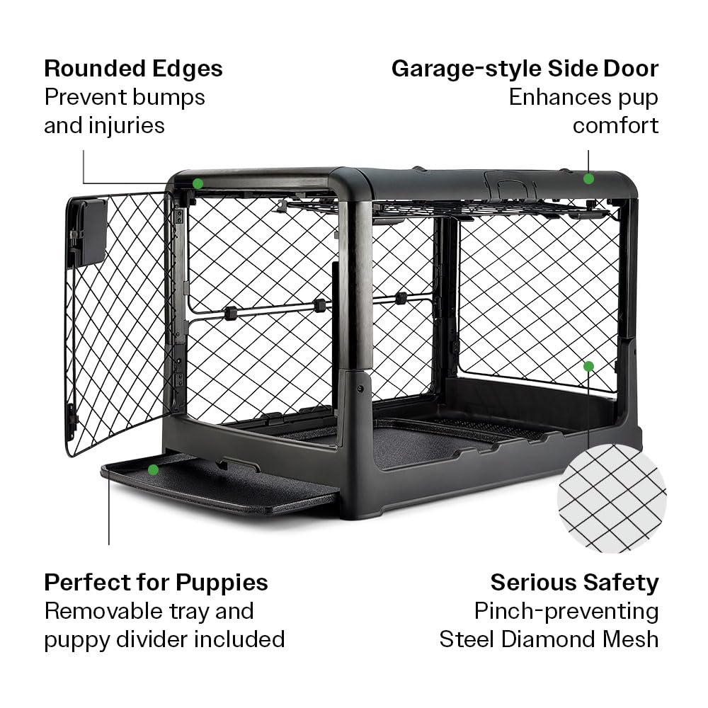 Diggs Revol Collapsible Dog Crate With Wheels - Premium Portable Dog Crate - Safe, Stylish, And Convenient Indoor Kennel (Charco