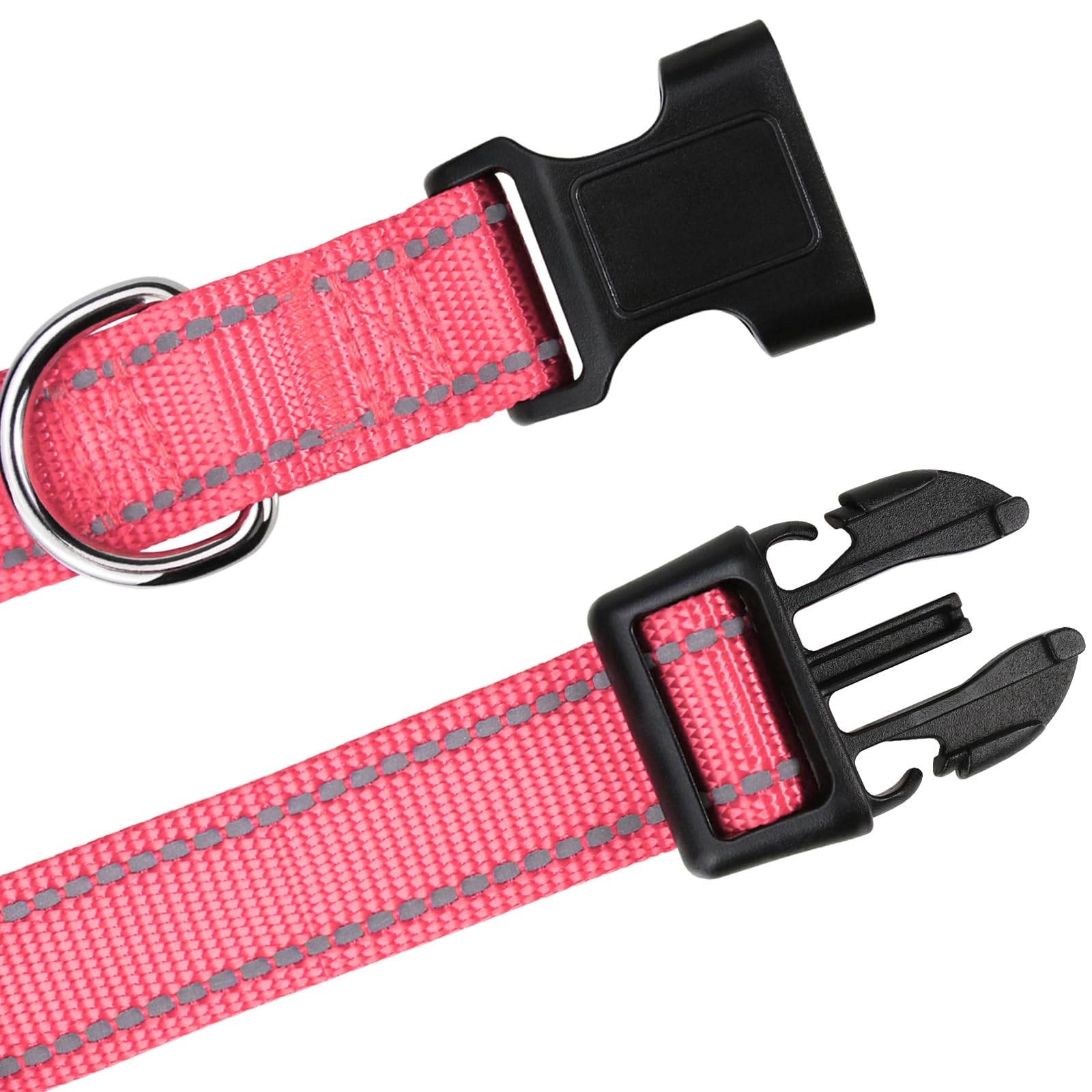 Tagme Reflective Nylon Dog Collars, Adjustable Classic Dog Collar With Quick Release Buckle For Small Dogs, Baby Pink, 3/4' Width