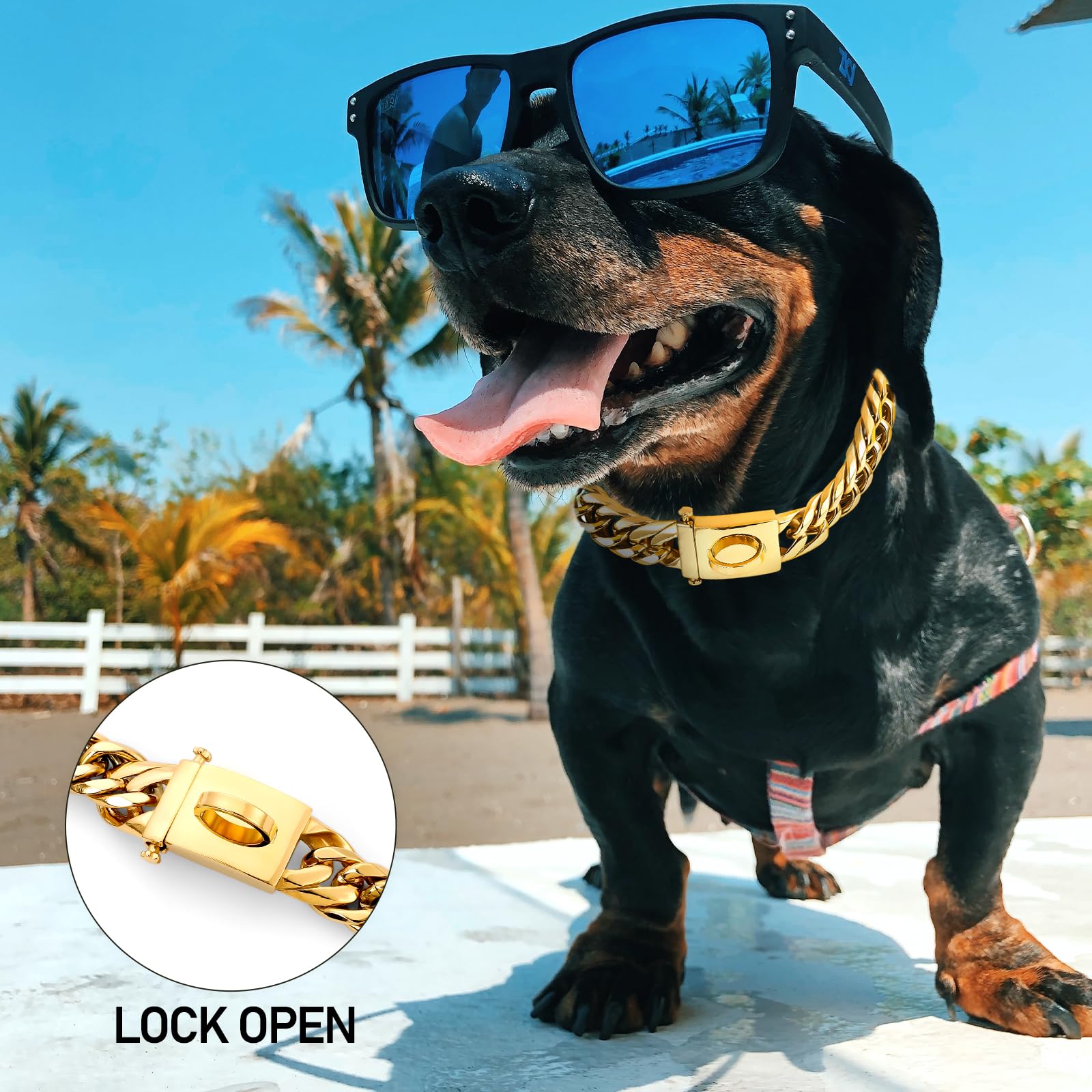 Baobote Silver Chain Dog Collar, 16Mm Heavy Duty Cuban Link Collar With Secure Snap Buckle, Chew Proof For Dogs (16'' Silver)