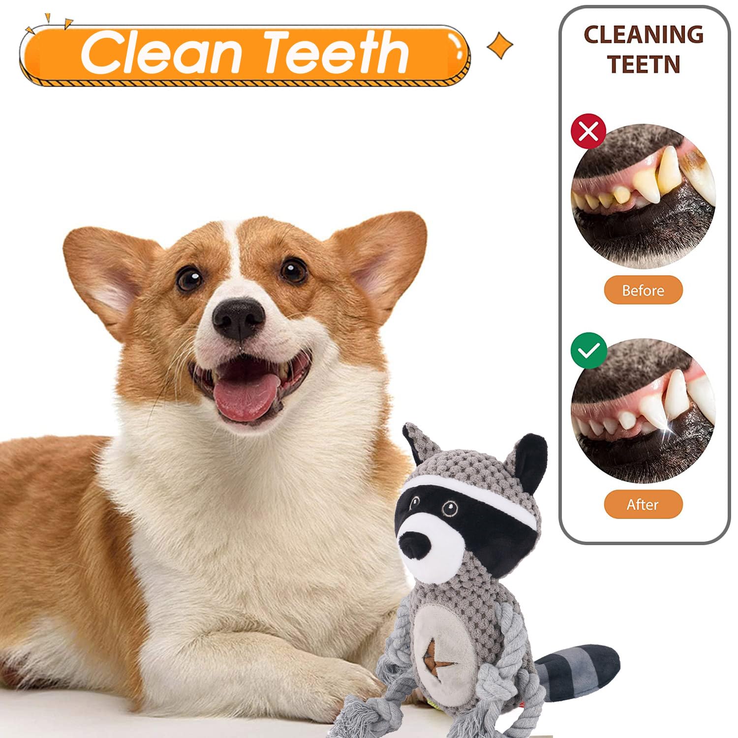 HUGEME Rope Dog Toys - Interactive Plush Squeaky Tug of War for Small to Large Dogs - Grey and Red, Model HDR2P2105