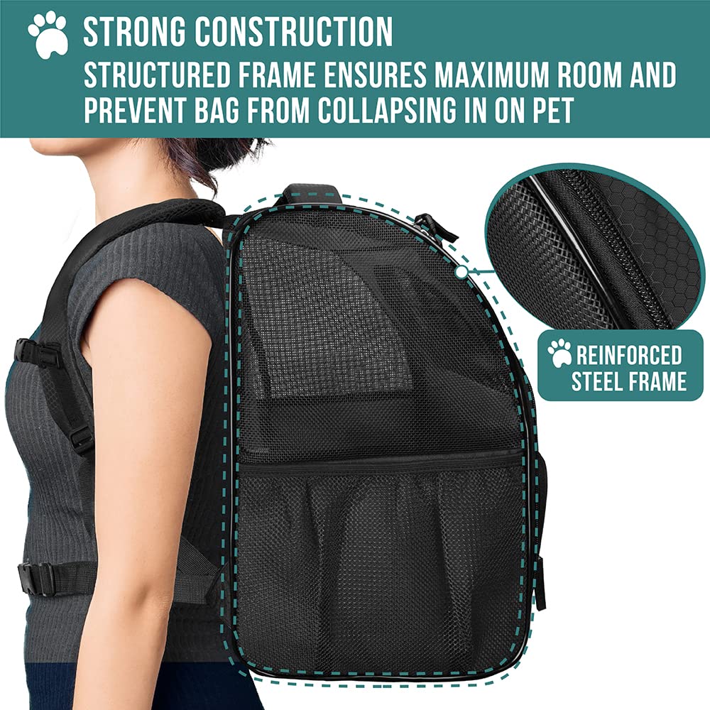 Petami Dog Backpack Carrier For Small Large Cat, Pet, Puppy, Ventilated Pet Hiking Backpack Travel Bag, Airline Approved Cat Backpack Carrier, Camping Biking Dog Bag Up To 18Lbs Pet, Black