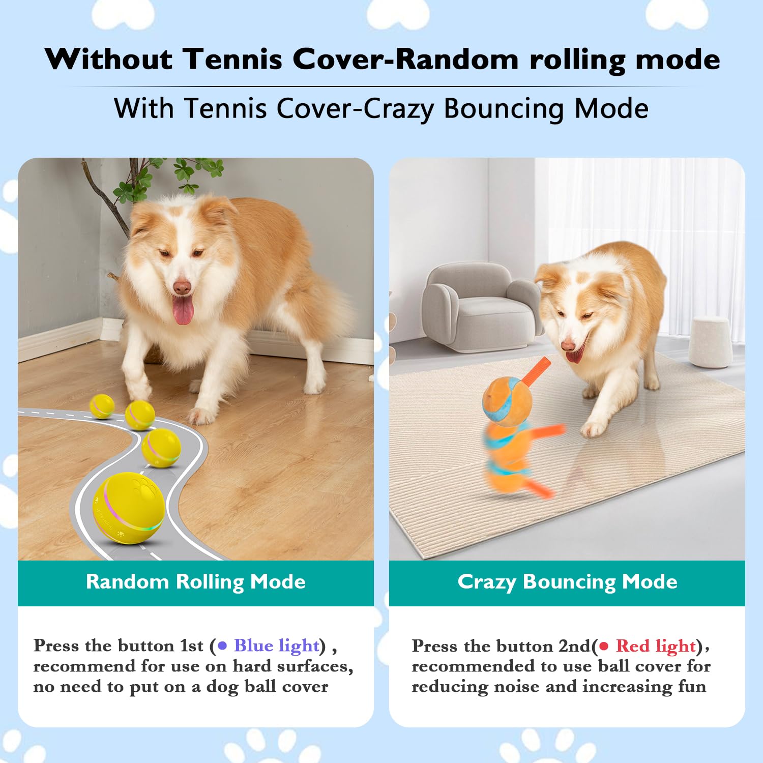 OULUXYLS Dog Balls - Interactive Tennis Toy for All Dogs, Tough Nylon, Motion Activated, Yellow, Model M04