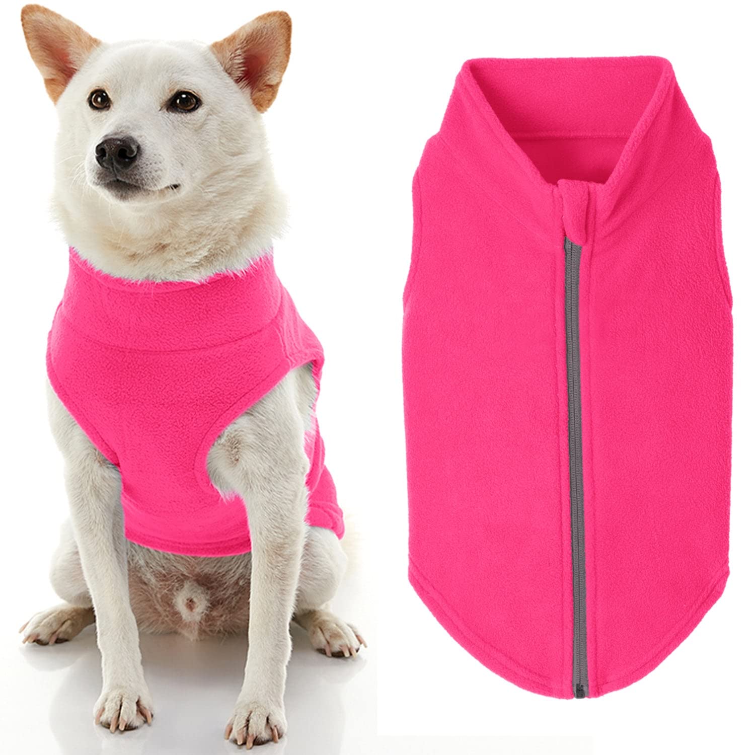 Gooby Zip Up Fleece Dog Sweater - Pink, 2X-Large - Warm Pullover Fleece Step-In Dog Jacket Without Ring Leash - Winter Small Dog