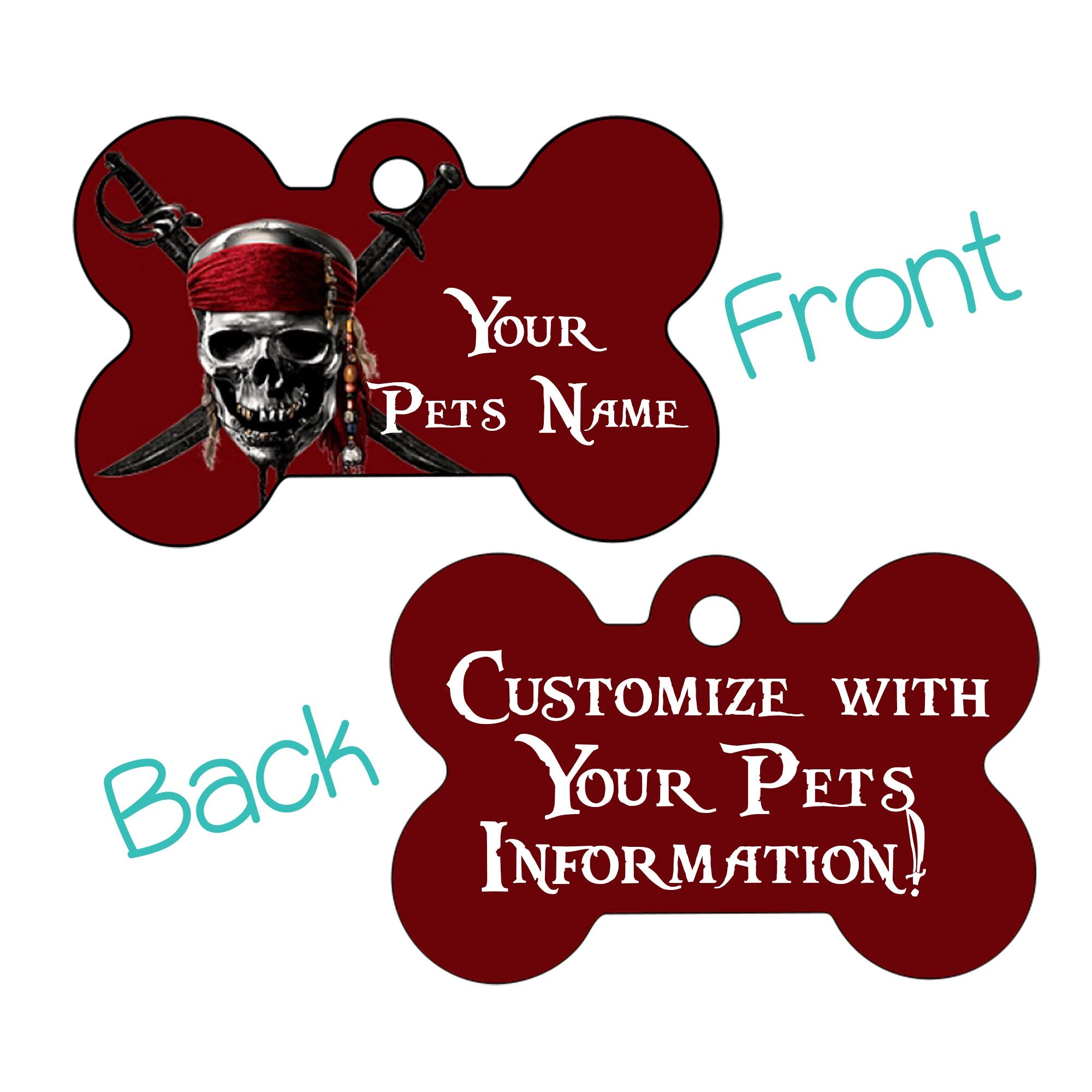 Udesignusa Double Sided Pet Id Tags For Dogs & Cats Personalized For Your Pet (Pirates Of The Caribbean, Bone Shaped)