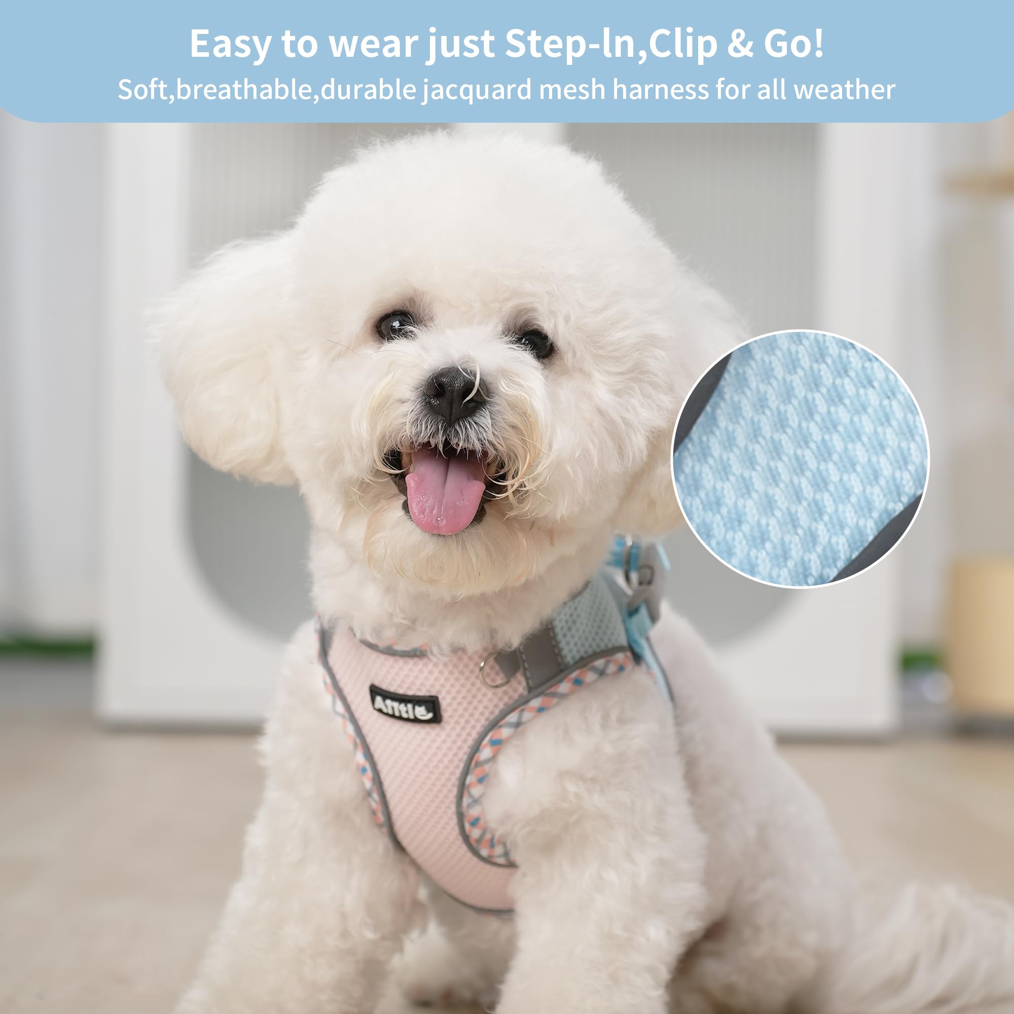 AIITLE Teacup Puppy Harness with Leash - Adjustable Soft Vest with Magic hook and loop & Reflective Safety Strips, Easy-Put-On f