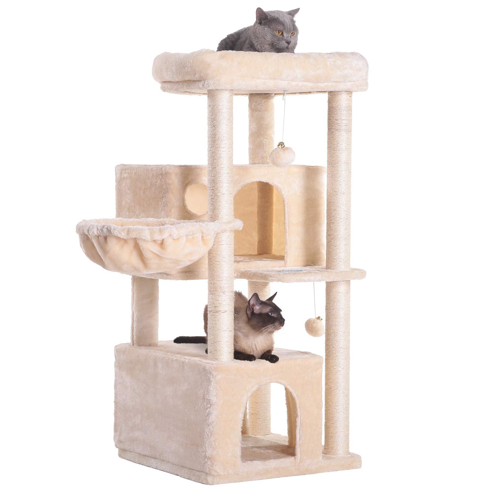 Hey-Brother Cat Tree,Multi-Level Cat Condo For Large Cat Tower Furniture With Sisal-Covered Scratching Posts, 2 Plush Condos, Big Plush Perches Mpj011M