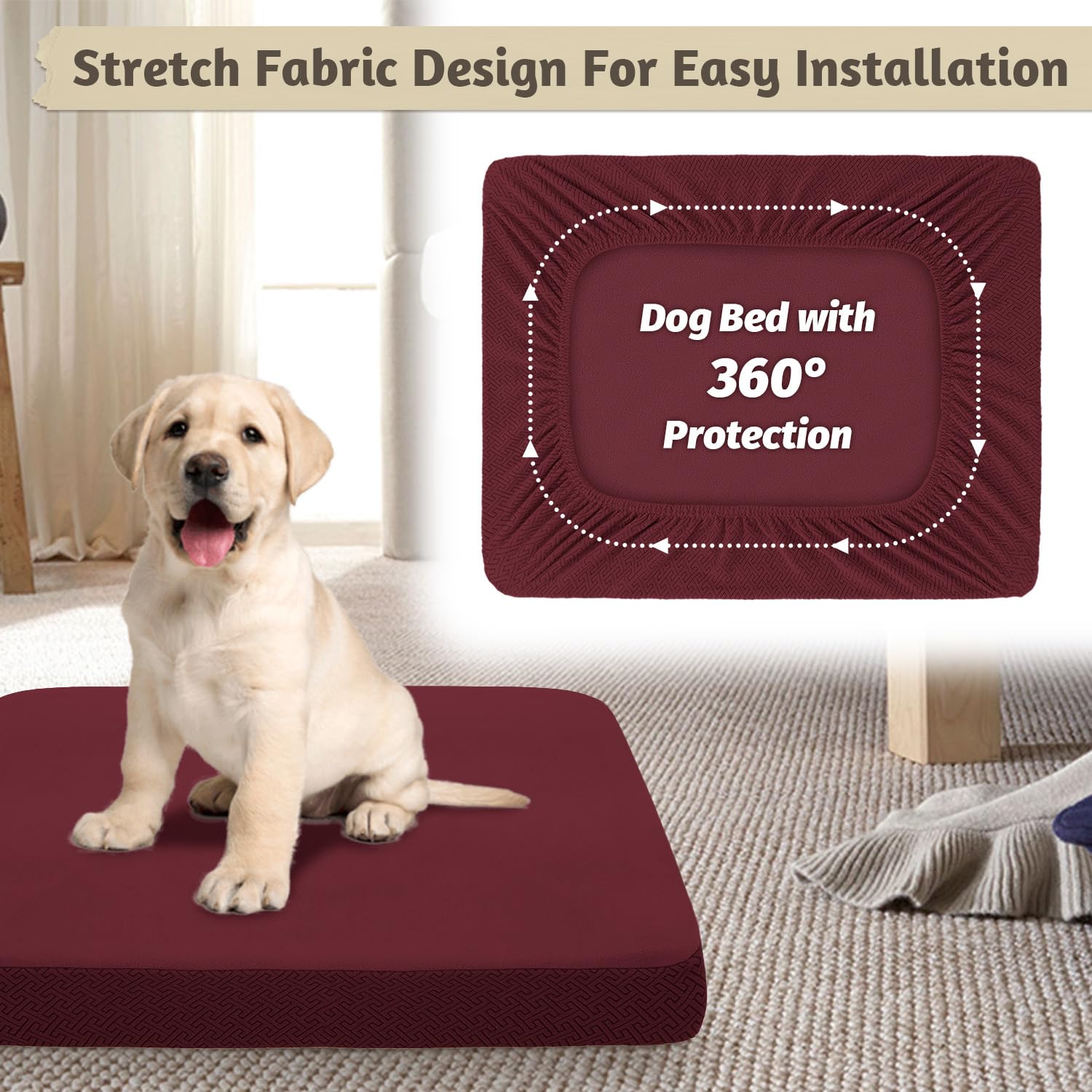 Softown Dog Bed Covers Replacement Washable Dog Bed Waterproof Cover Soft Cover For Dog Cat, Cover Only (Burgundy, 48X30X6 Inche