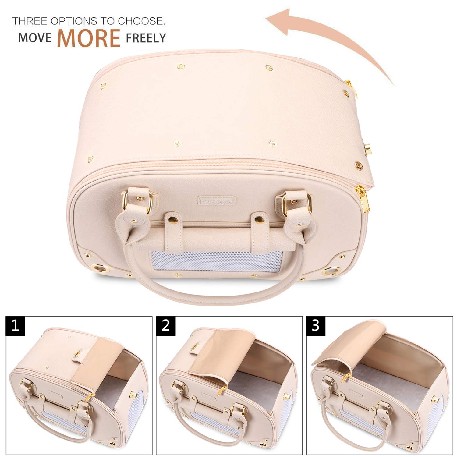 Petshome Dog Carrier Purse, Pet Carrier, Cat Carrier, Foldable Waterproof Premium Leather Pet Travel Portable Bag Carrier For Cat And Small Dog Home & Outdoor Beige