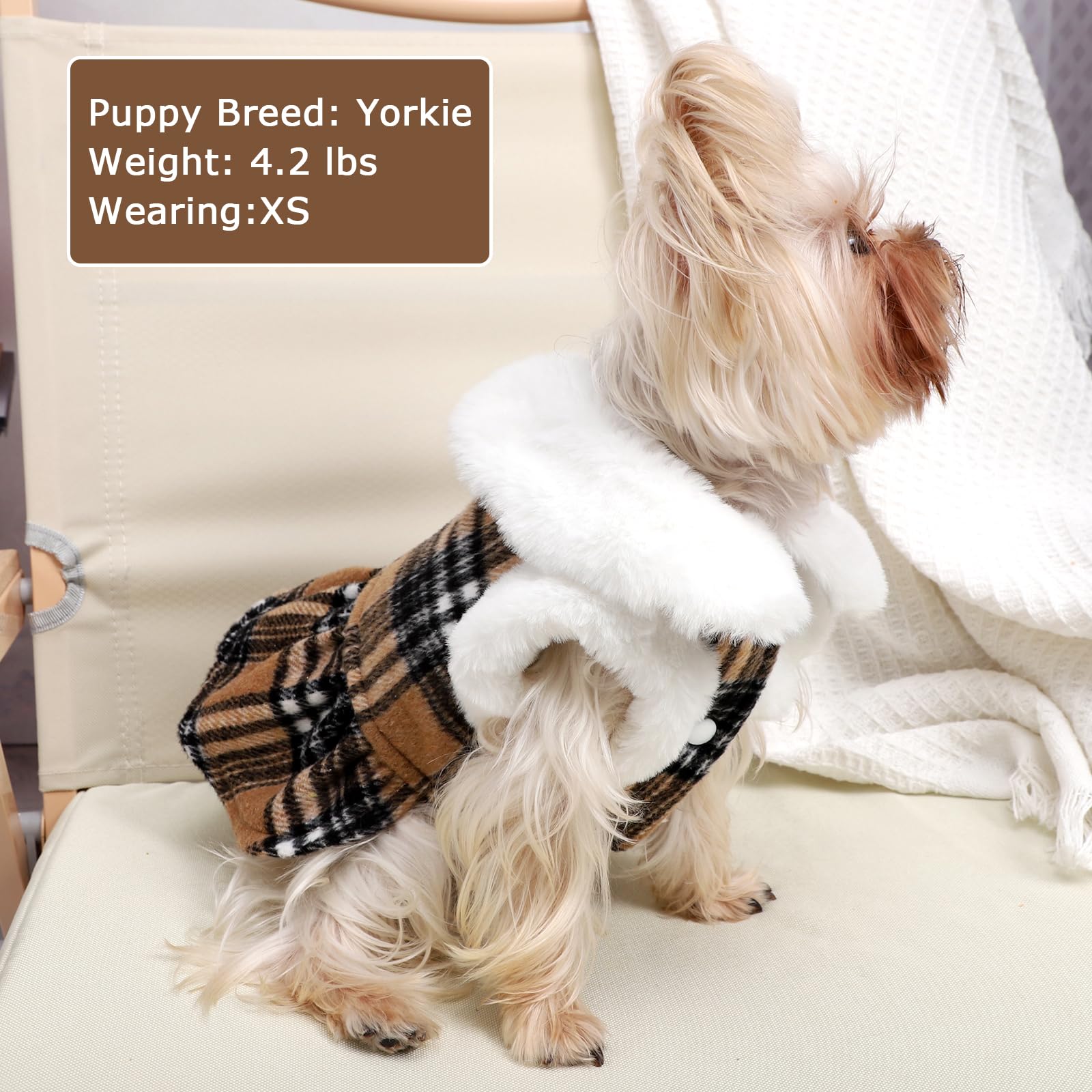 Xs Dog Sweater With Leash Set D Ring Plaid Fleece Dog Clothes For Small Dogs Girl Boy Winter Pet Dress, Cold Weather Dog Coat Wi