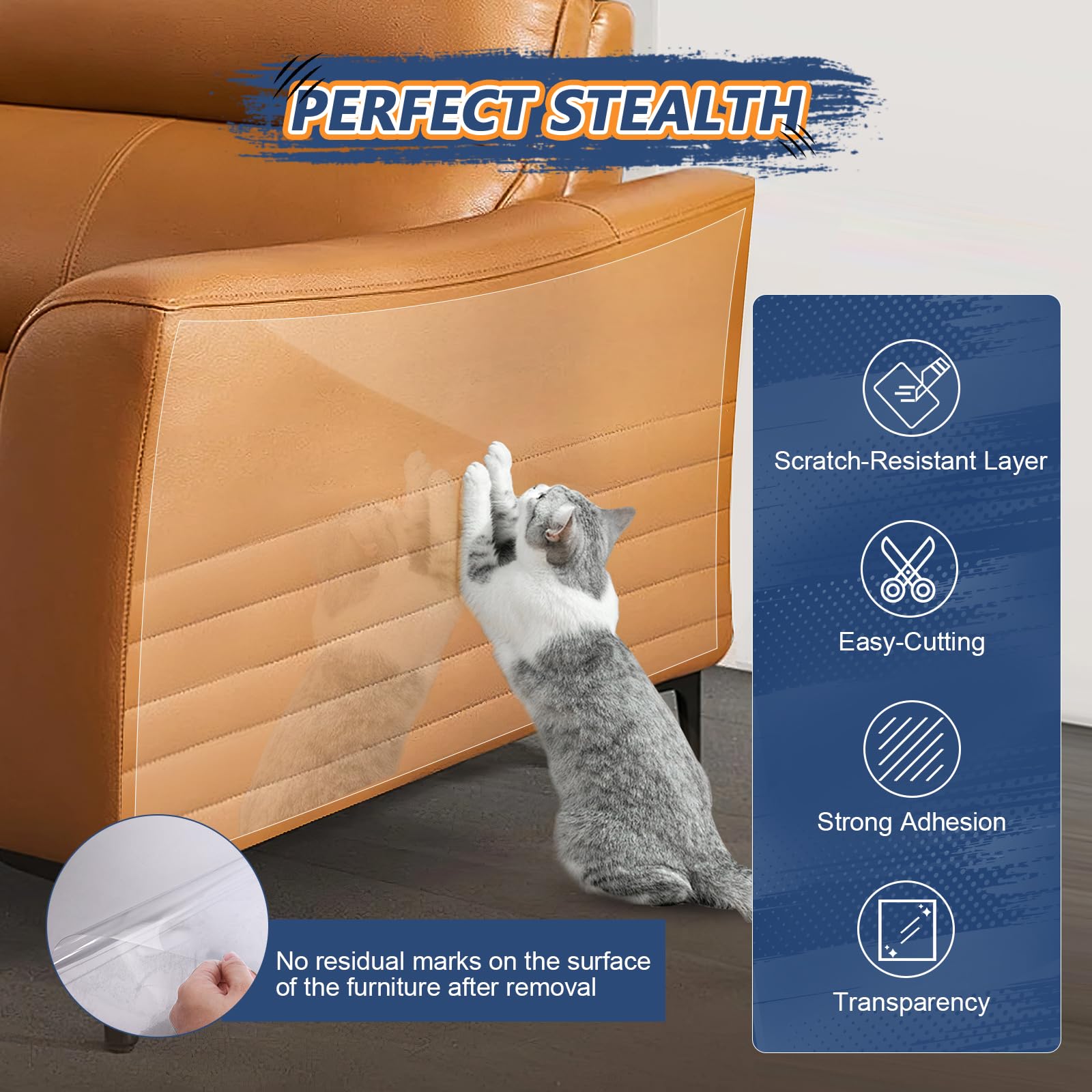 Eunice Cat Scratch Furniture Protectort, 12 196.8 In, Clear Anti-Cat Scratch Deterrent For Furniture