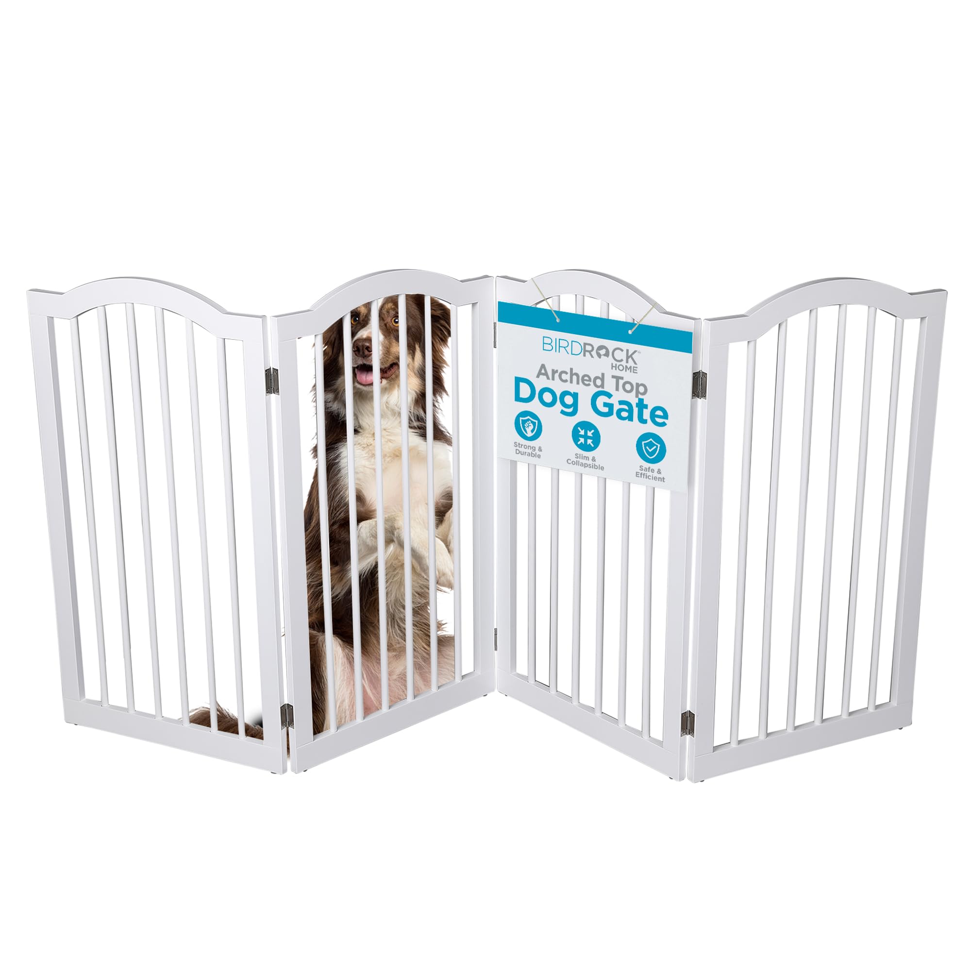 Internet'S Best Arched Top Dog Gate | 4 Panel, 36' H Wooden Pet Barrier For Dogs Or Cats | Freestanding Folding Room Divider For Doorways, Hallways, Stairs, And Porch | Portable, Extra Wide | White
