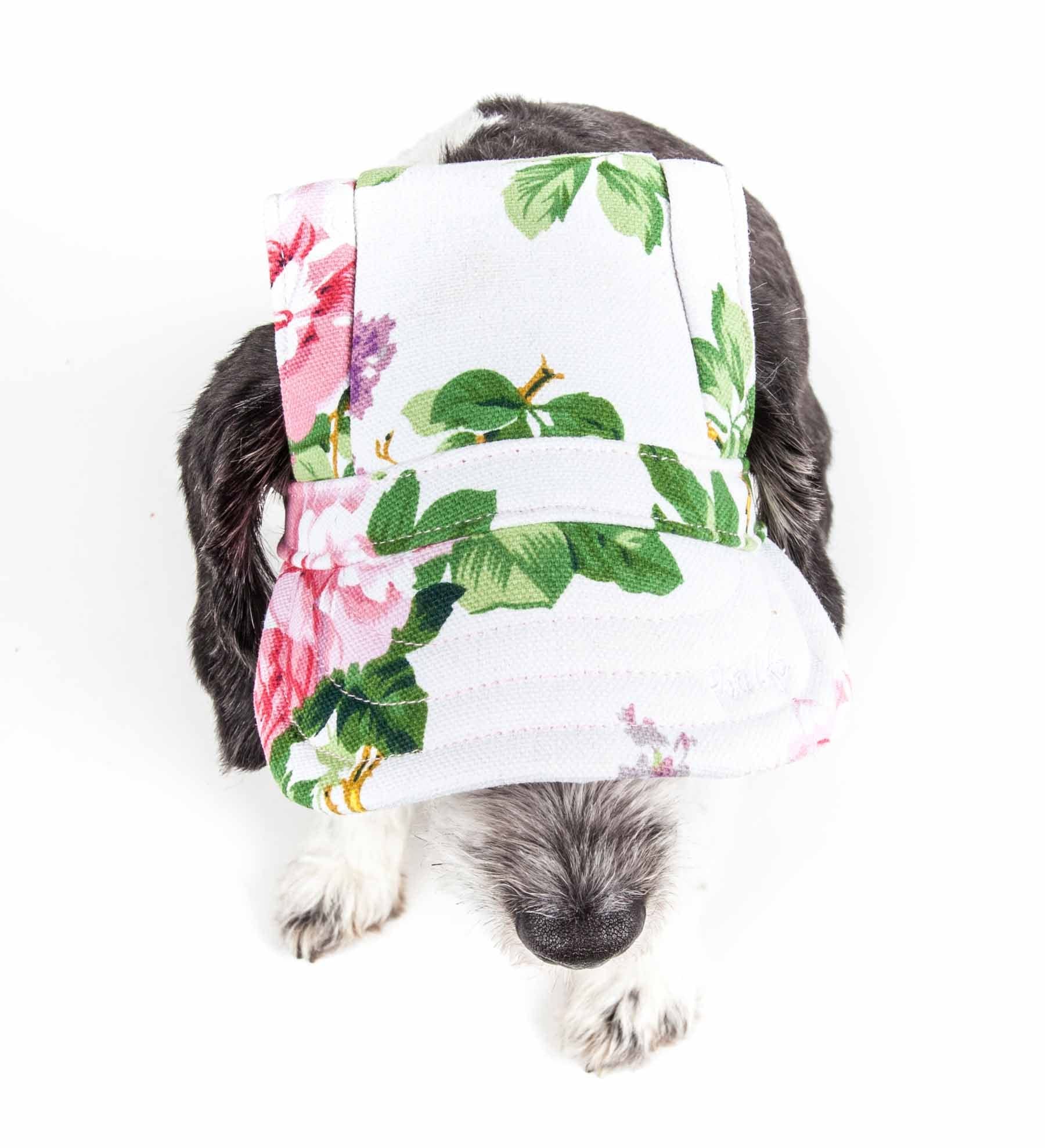Pet Life  'Botanic Bark' Floral Patterned Dog Hat with UV Coverage Protection - Provides More Shade Than a Dog Banadana - Featur