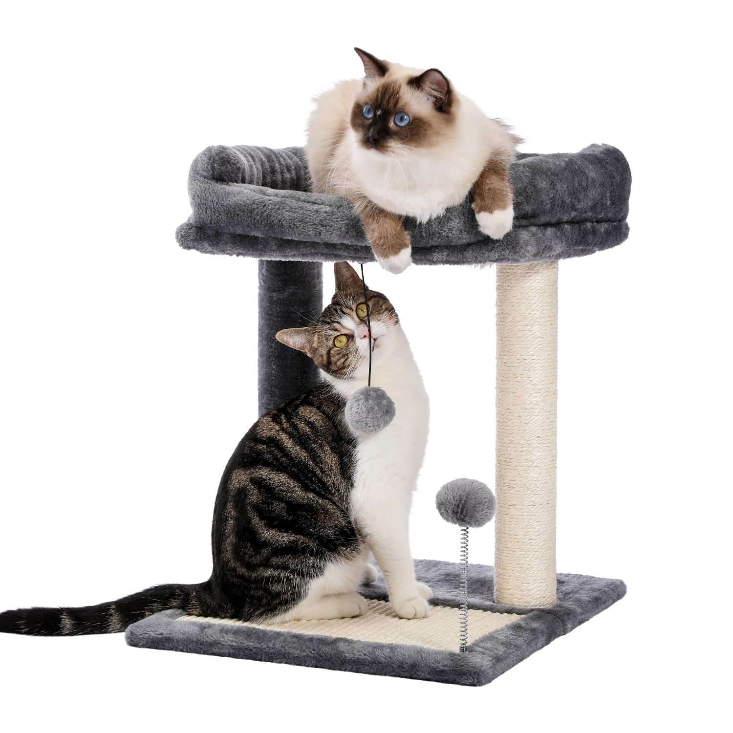 Pawz Road Cat Scratching Post Bed, Featuring With Soft Perch Sisal-Covered Scratch Posts And Pads With Play Ball Great For Kitte
