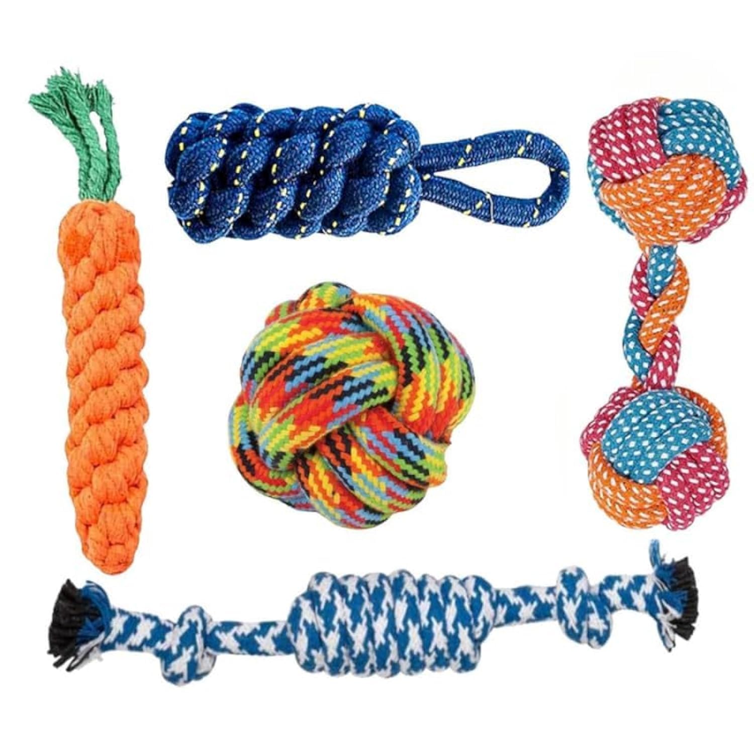 Dog Trust Dog Chew Rope Toys  Set Of 5 Ropes  For Large, Small Teething Pets All Puppy Breeds Aggressive Chewers