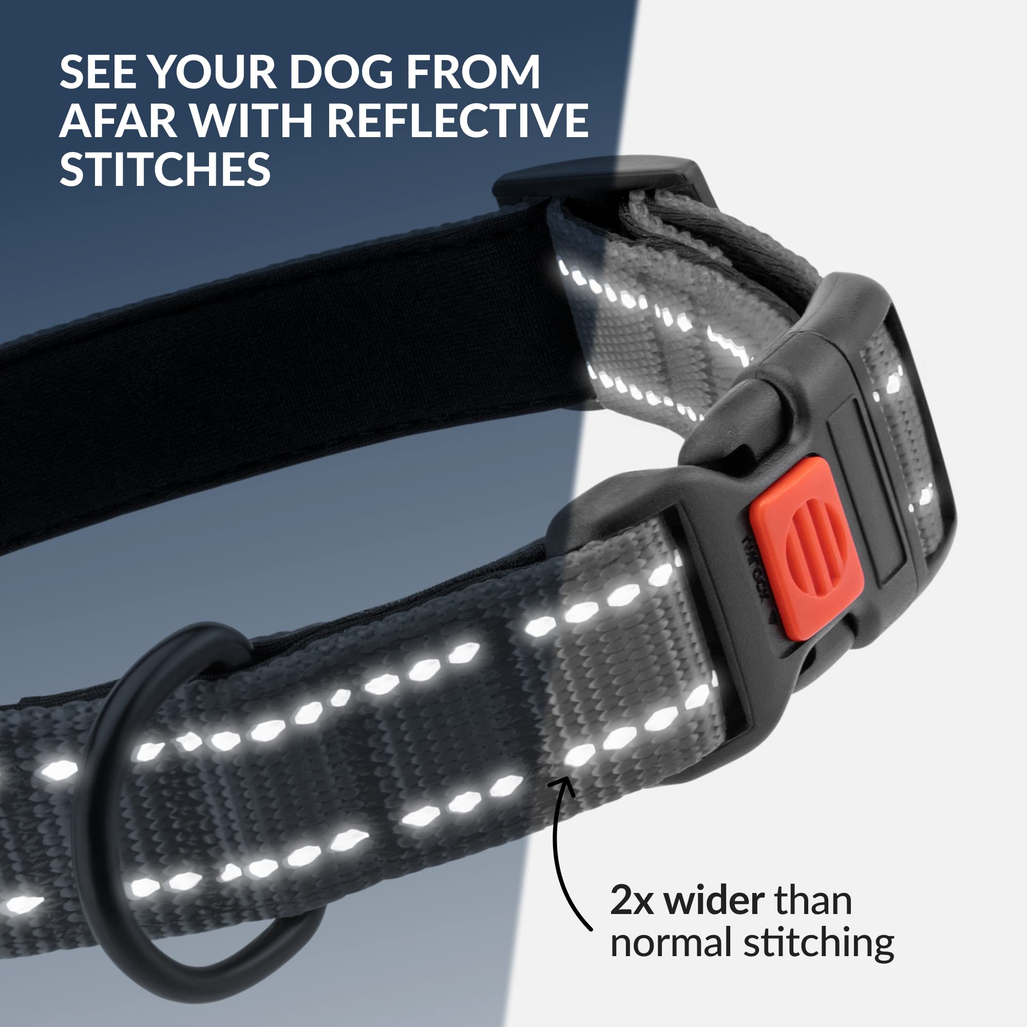 Collardirect Reflective Padded Dog Collar For A Small, Medium, Large Dog Or Puppy With A Quick Release Buckle - Boy And Girl - Nylon Suitable For Swimming (14-18 Inch, Grey)
