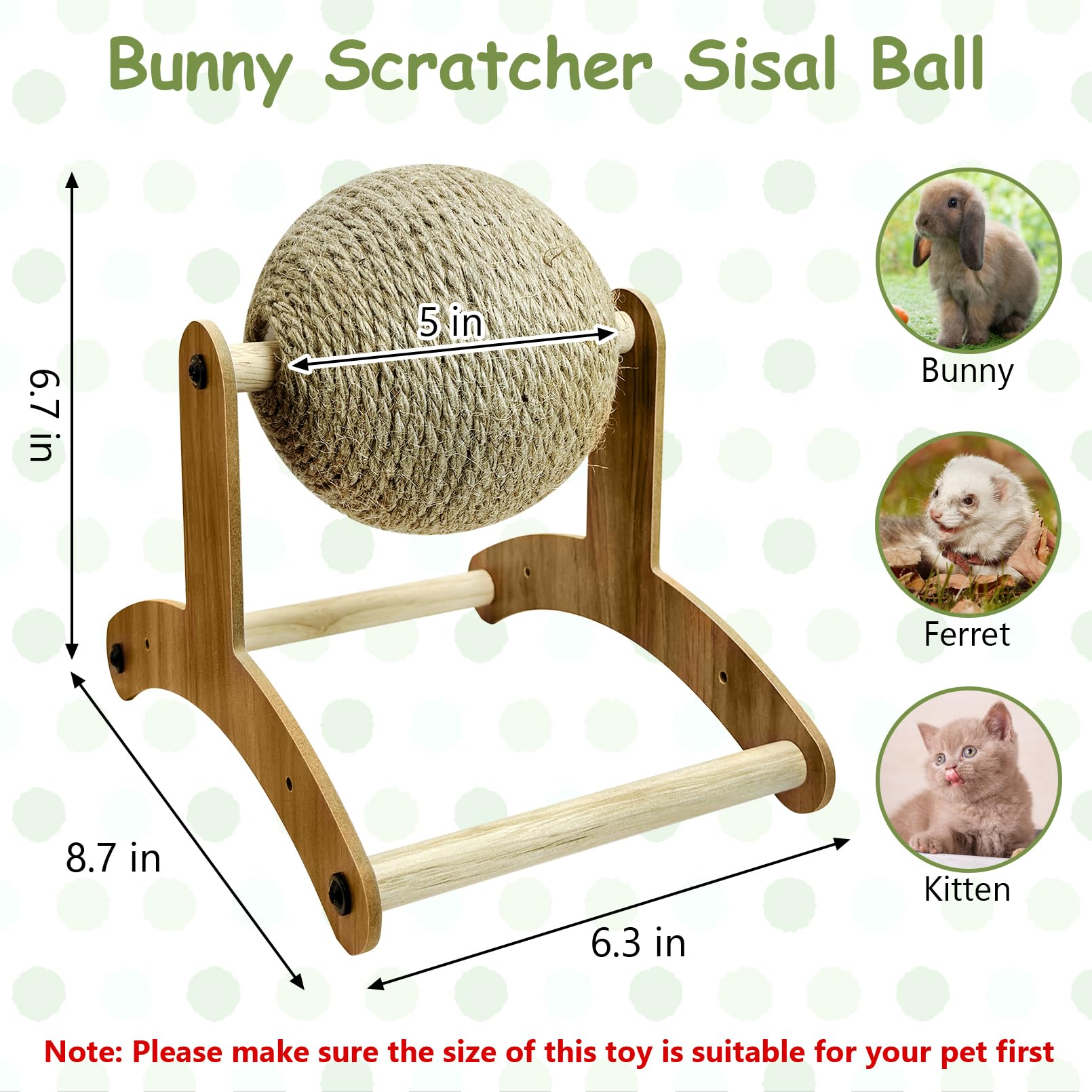 Fhiny Rabbit Scratch Toy, Natural Sisal Rabbit Scratching Ball Sisal Rope Bunny Claw Scratcher Rotating Ball Interactive Toys Na