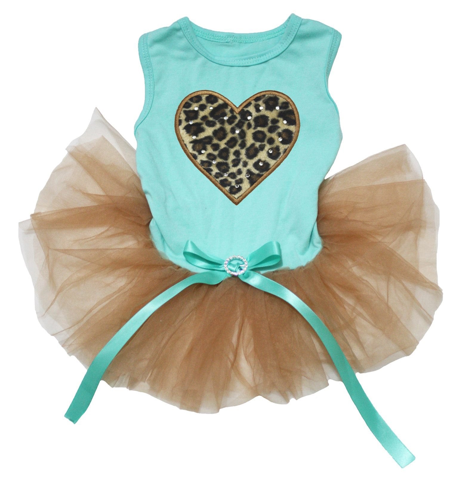 Petitebella Leopard Heart Puppy Dog Dress (Aqua Blue/Gold, Xx-Large)