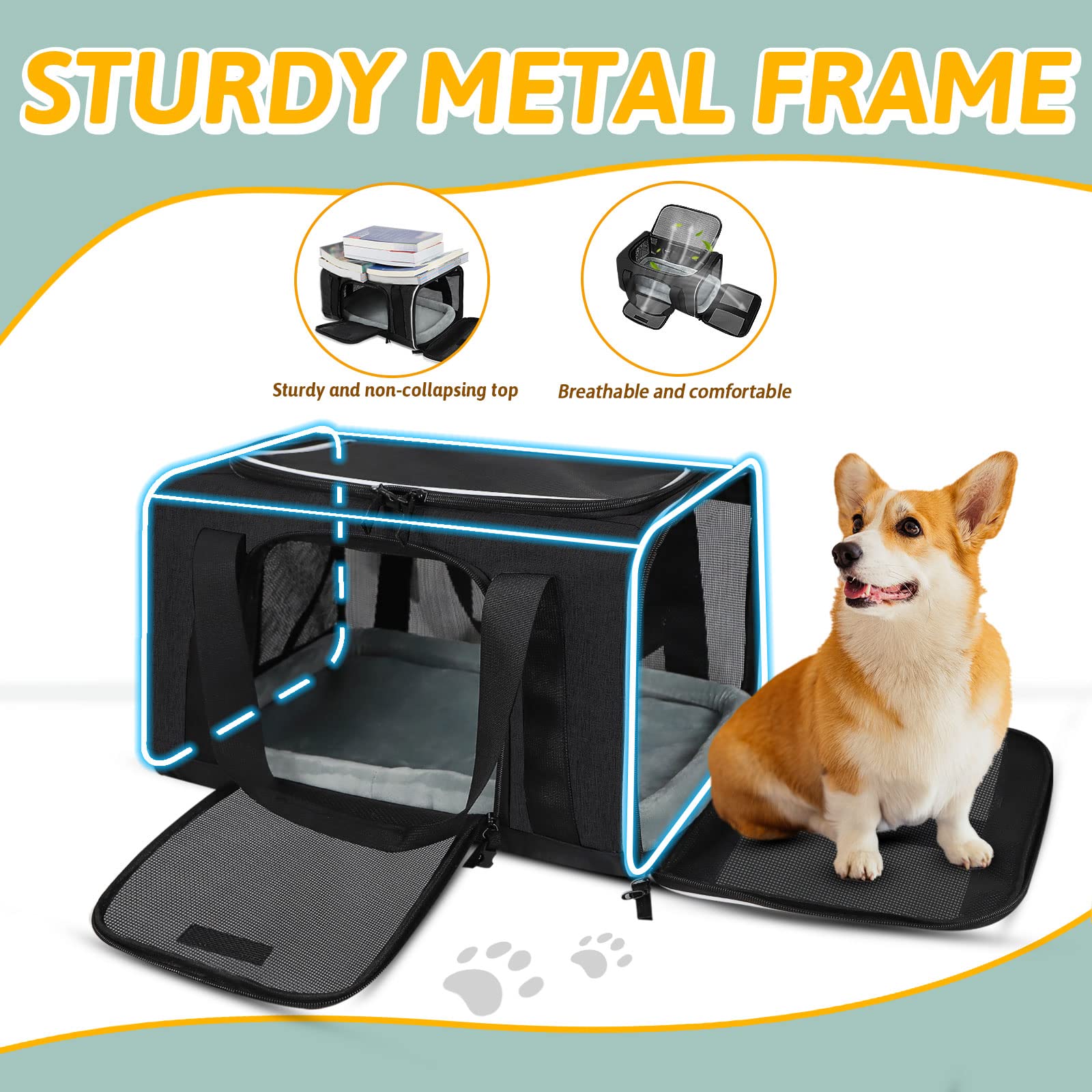 Petskd Pet Carrier 17X13X9.5 Southwest Airline Approved, Pet Travel Carrier Bag For Small Cats And Dogs, Soft Dog Carrier For 1-15 Lbs Pets,Dog Cat Carrier With Safety Lock Zipper (Black)