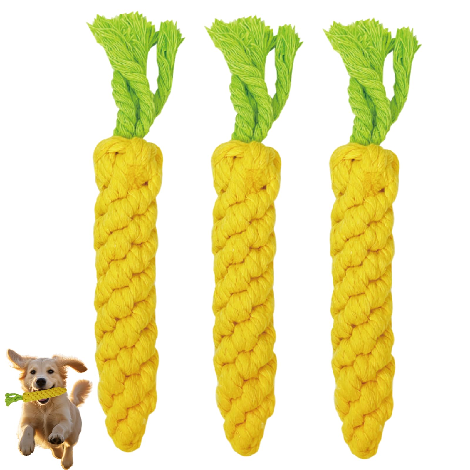Autumnnest 3Pcs Yellow Woven Pet Chew Set, Puppy Teething Chews, Dog Chew Accessories, Cat Interactive Chews, Durable Braided Ch